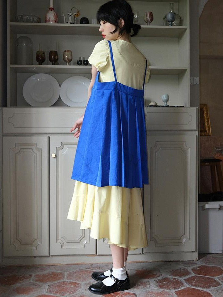Dorydory Klein Blue Pleated Spliced High Waist Aline Women&