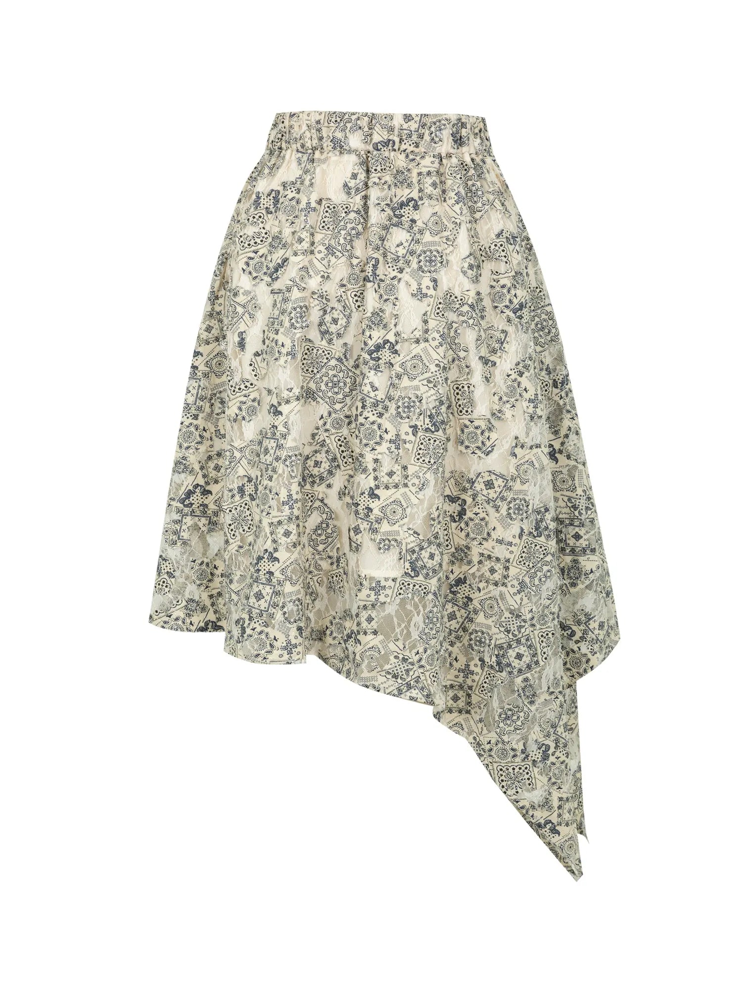 Lace Jacquard Slant Hem A Line Skirt With Draping