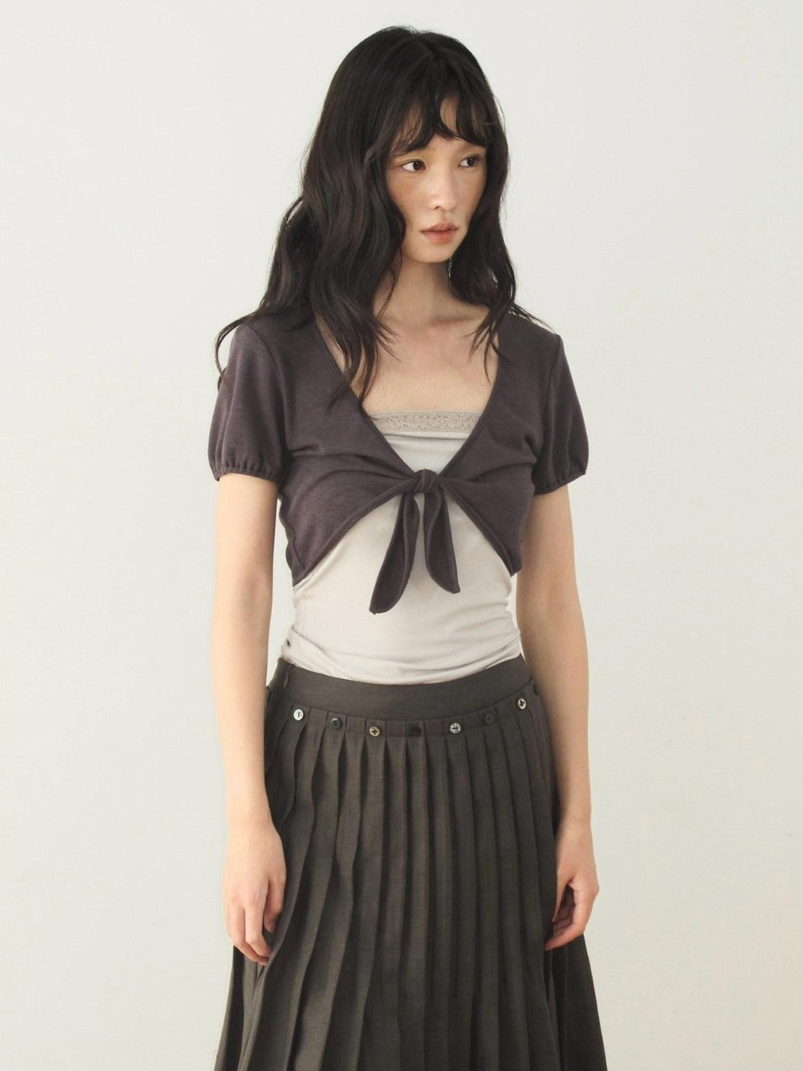 Dorydory Lace Tie Front Two Piece T Shirt Set Knitwear Women&