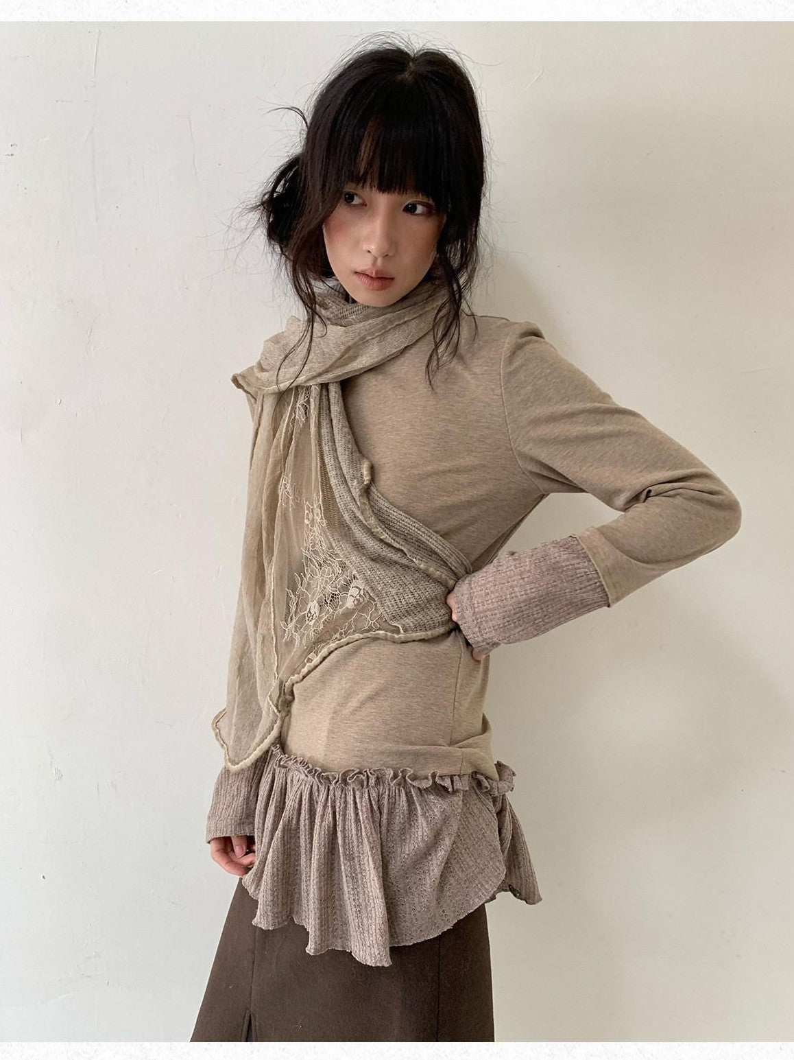 Dorydory Lace Trim Mock Neck Layering Women&
