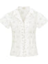 Lace Trimmed Floral Print Short Sleeve Blouse With Puff Sleeves