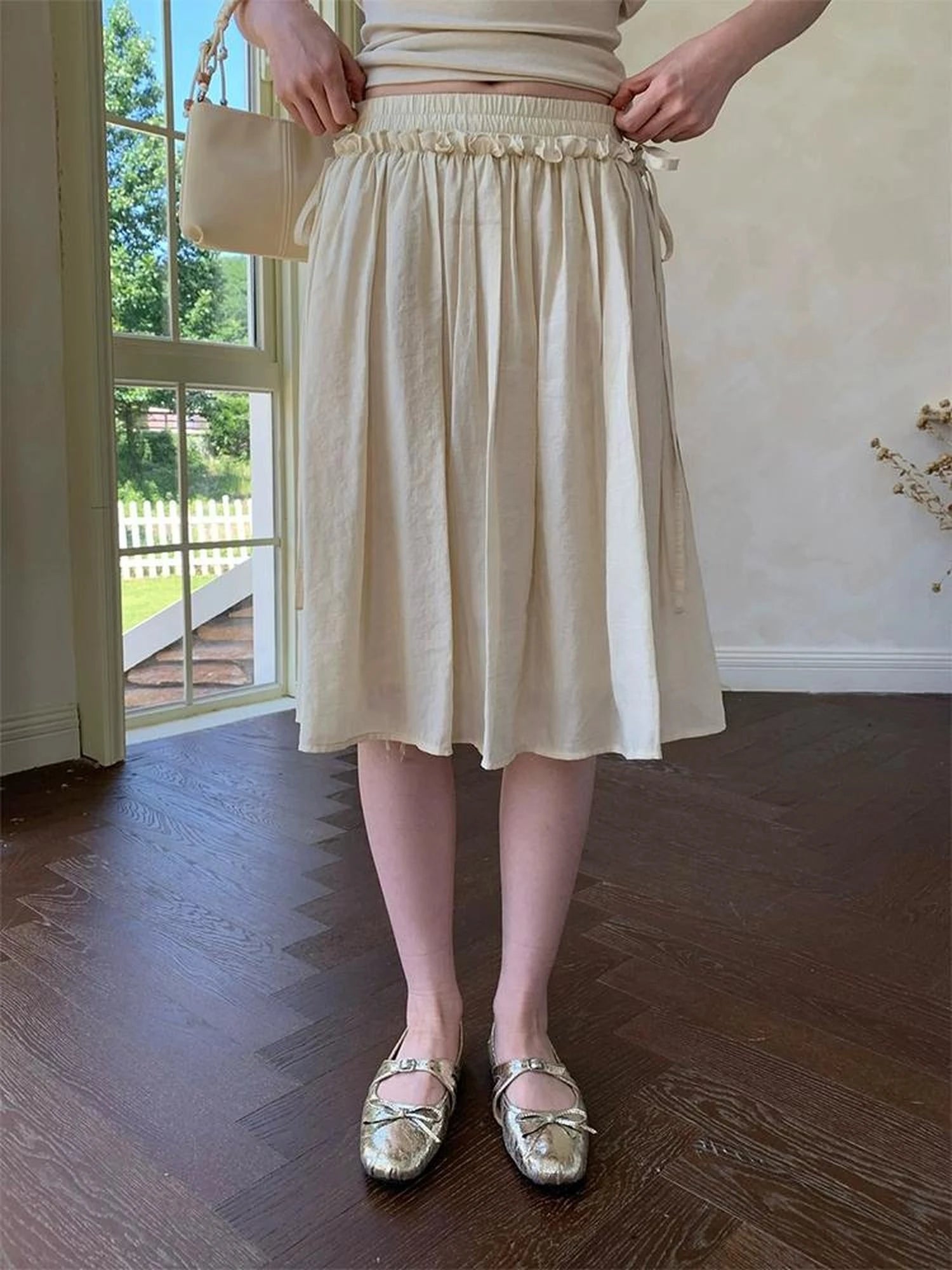 Layered Sheer Ruffle Hem White A Line Skirt