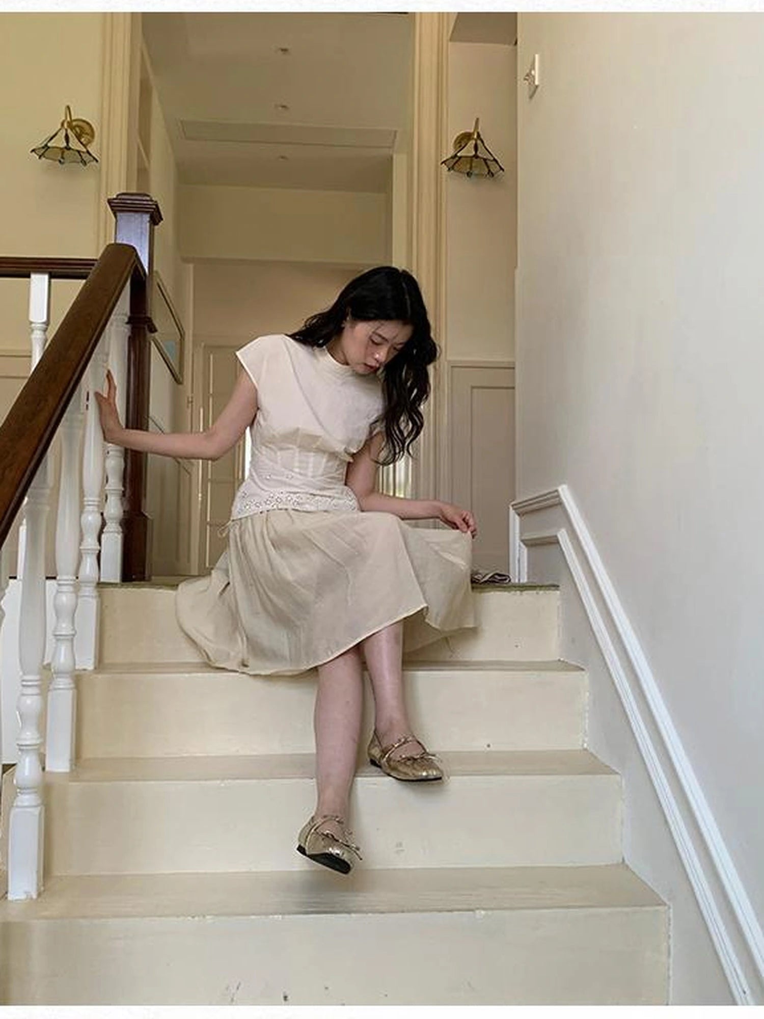 Layered Sheer Ruffle Hem White A Line Skirt