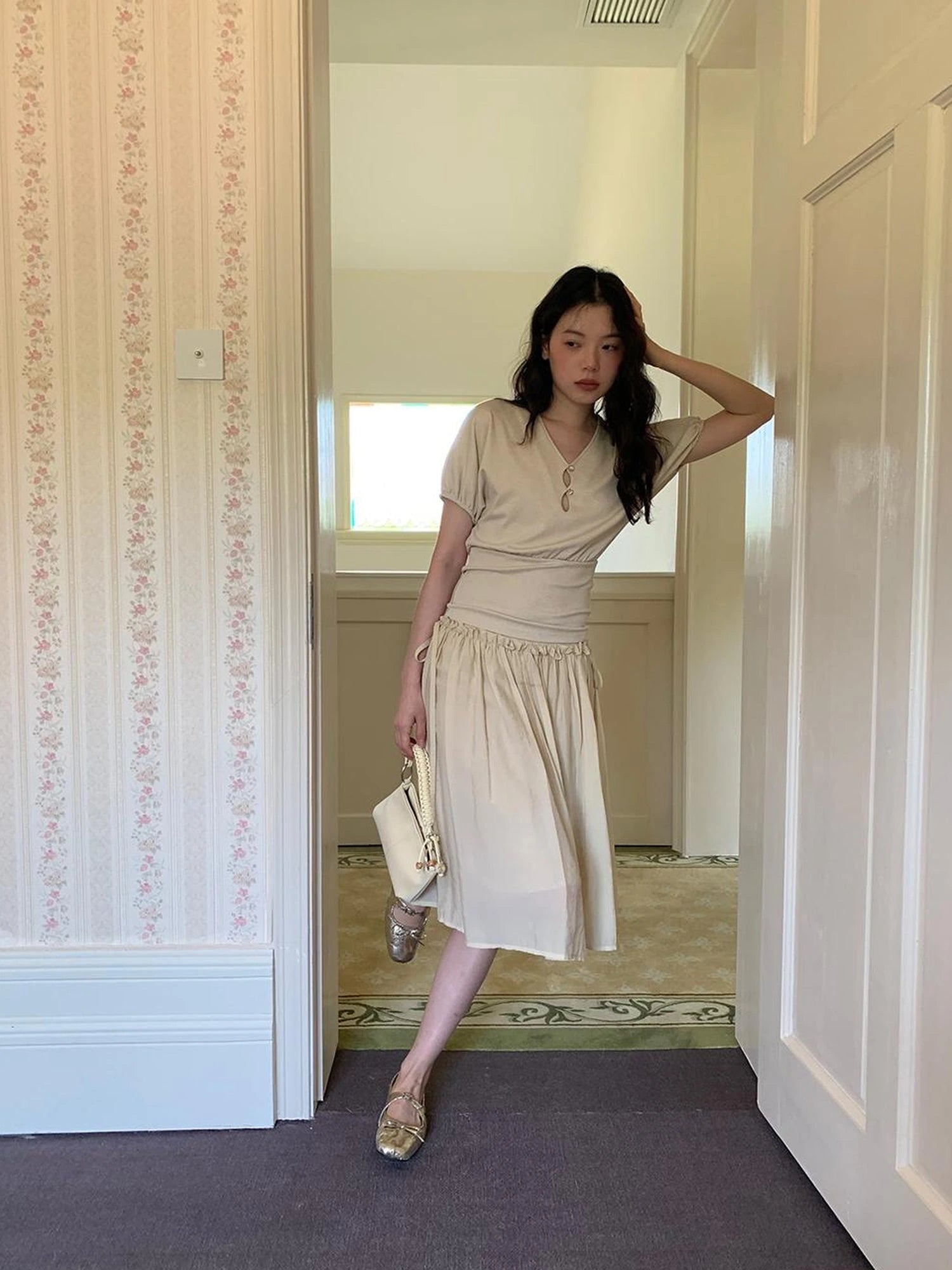 Layered Sheer Ruffle Hem White A Line Skirt