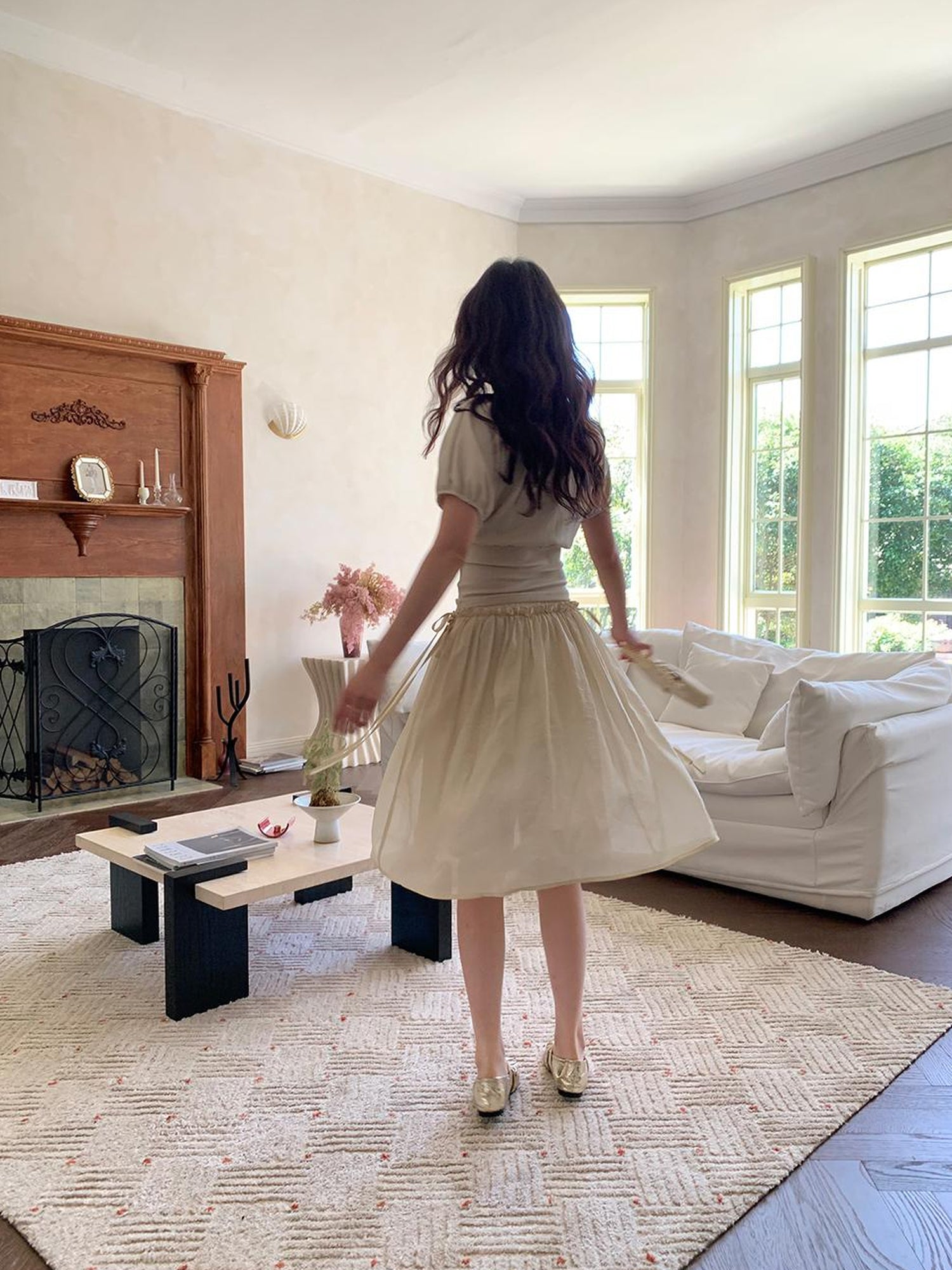 Dorydory Layered Sheer Ruffle Hem White A Line Skirt