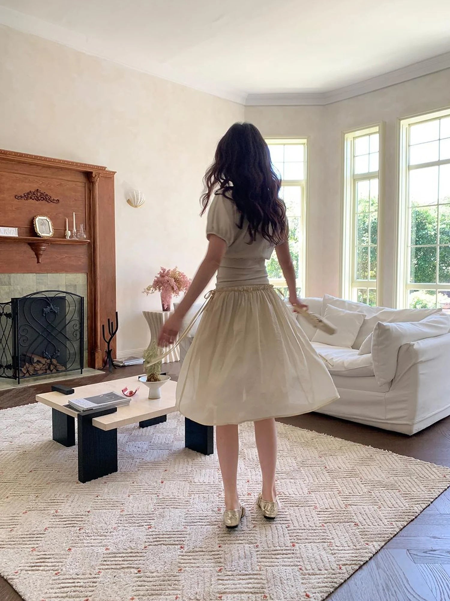 Layered Sheer Ruffle Hem White A Line Skirt