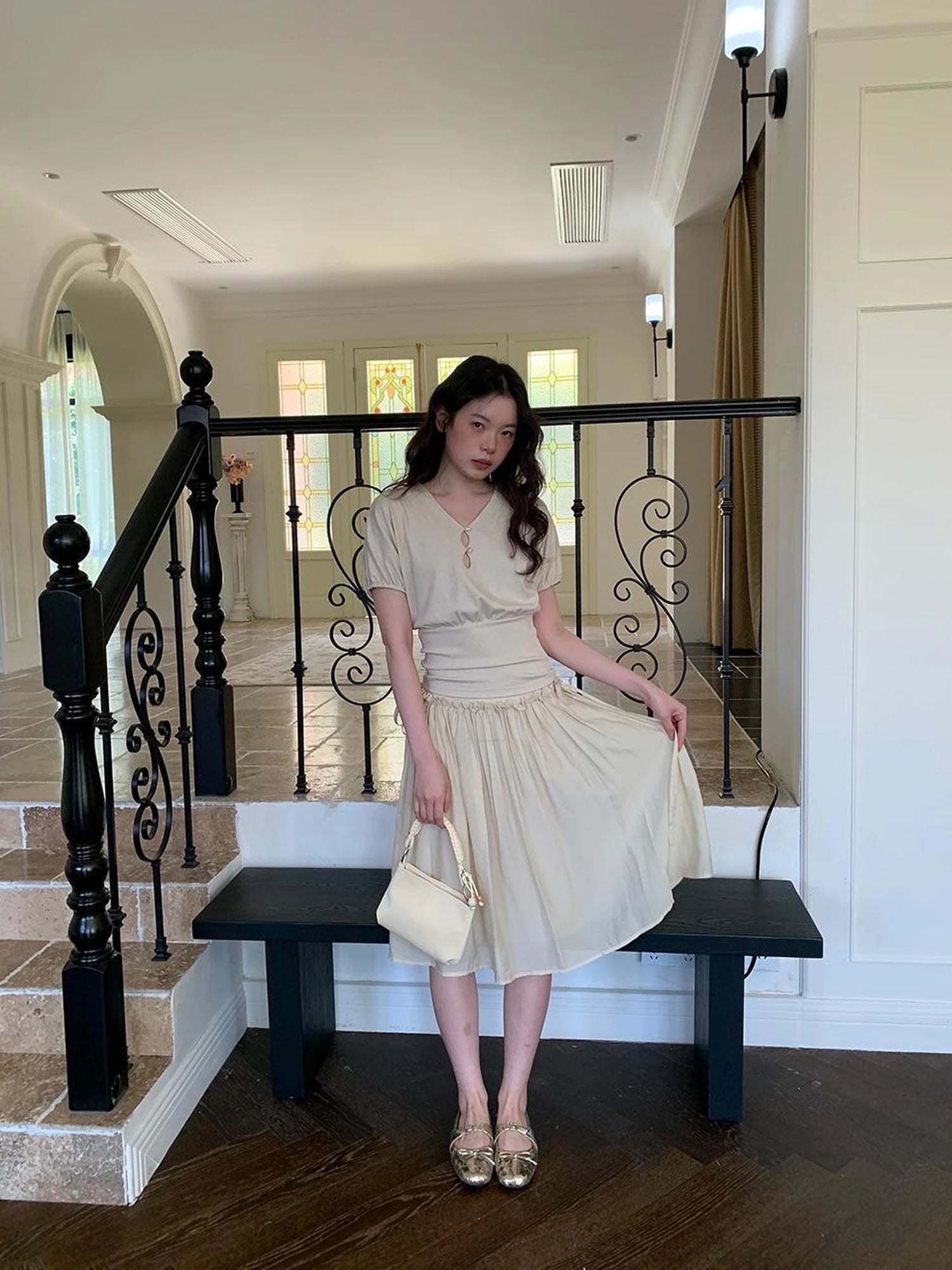 Layered Sheer Ruffle Hem White A Line Skirt