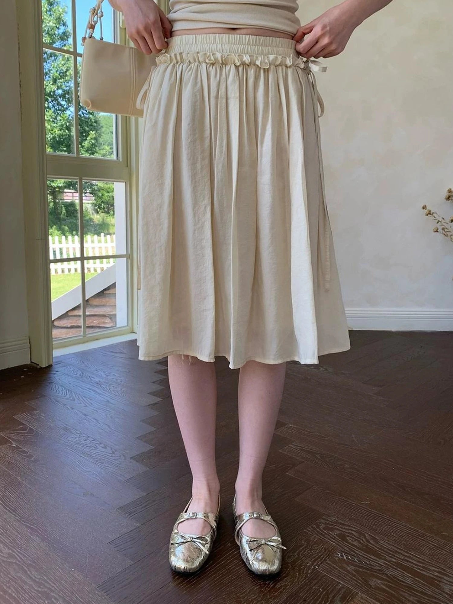 Layered Sheer Ruffle Hem White A Line Skirt