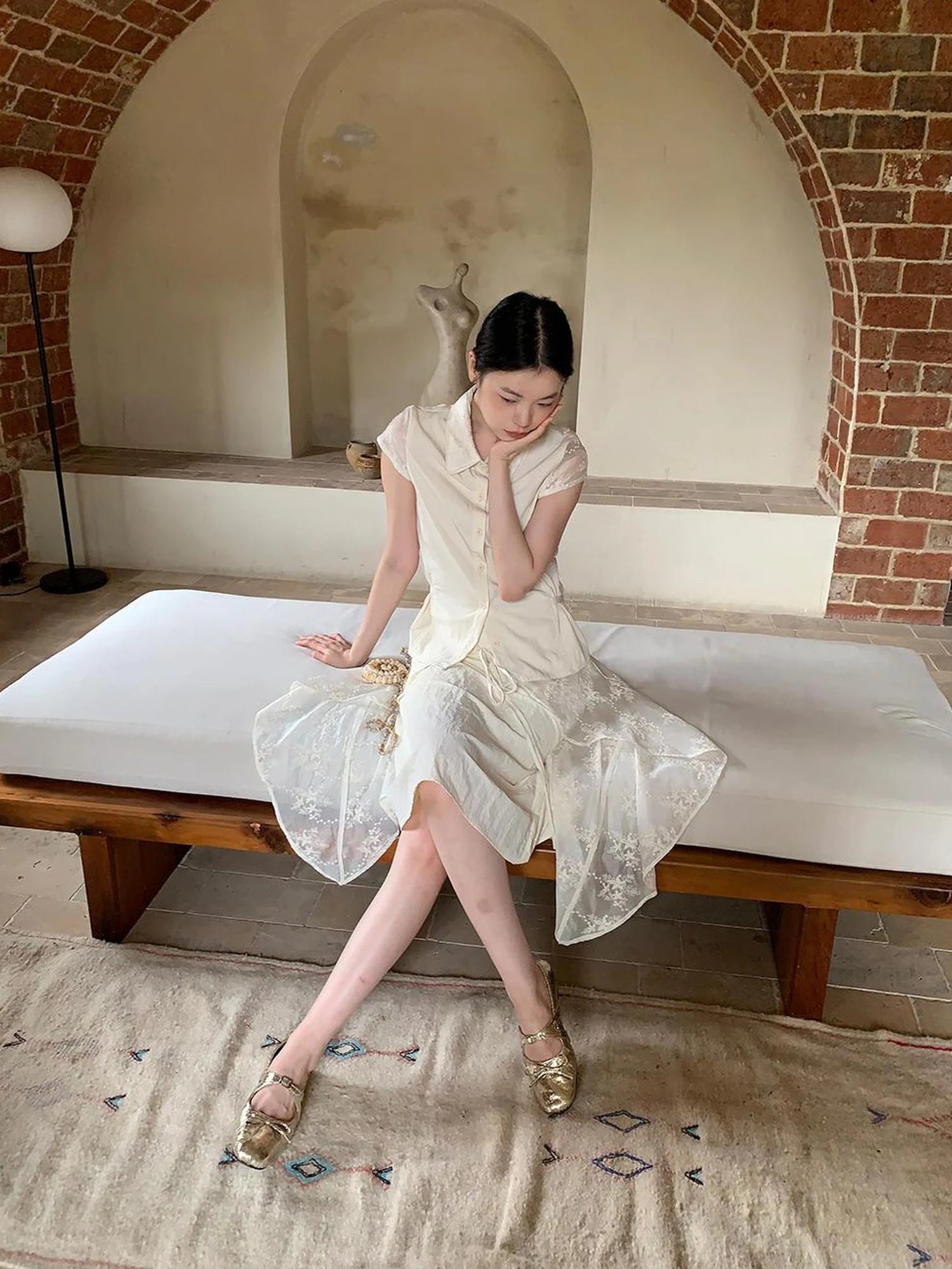 Layered Sheer Tulle Bow Tie Midi Skirt with Ruffle Hem