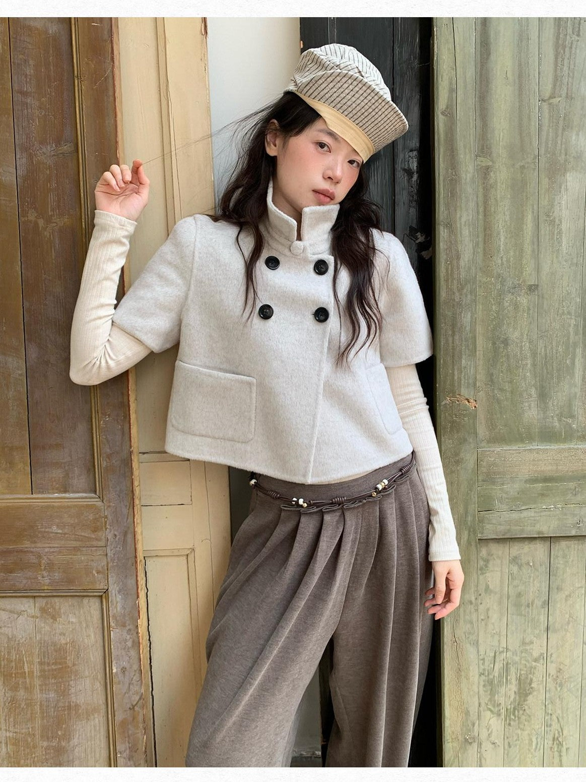 Dorydory Light Gray Double Breasted Lapel Women&
