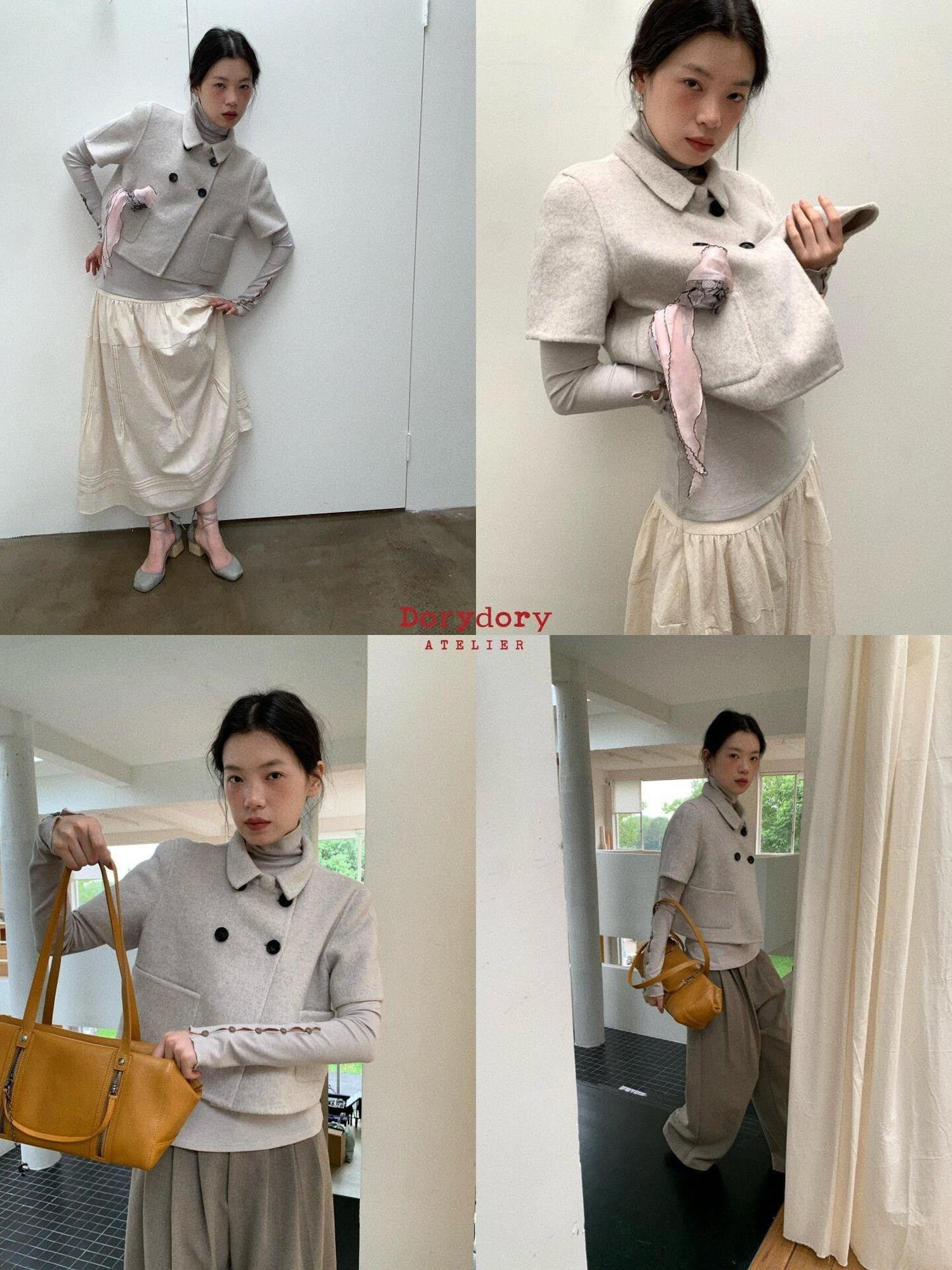 Dorydory Light Gray Double Breasted Lapel Women&