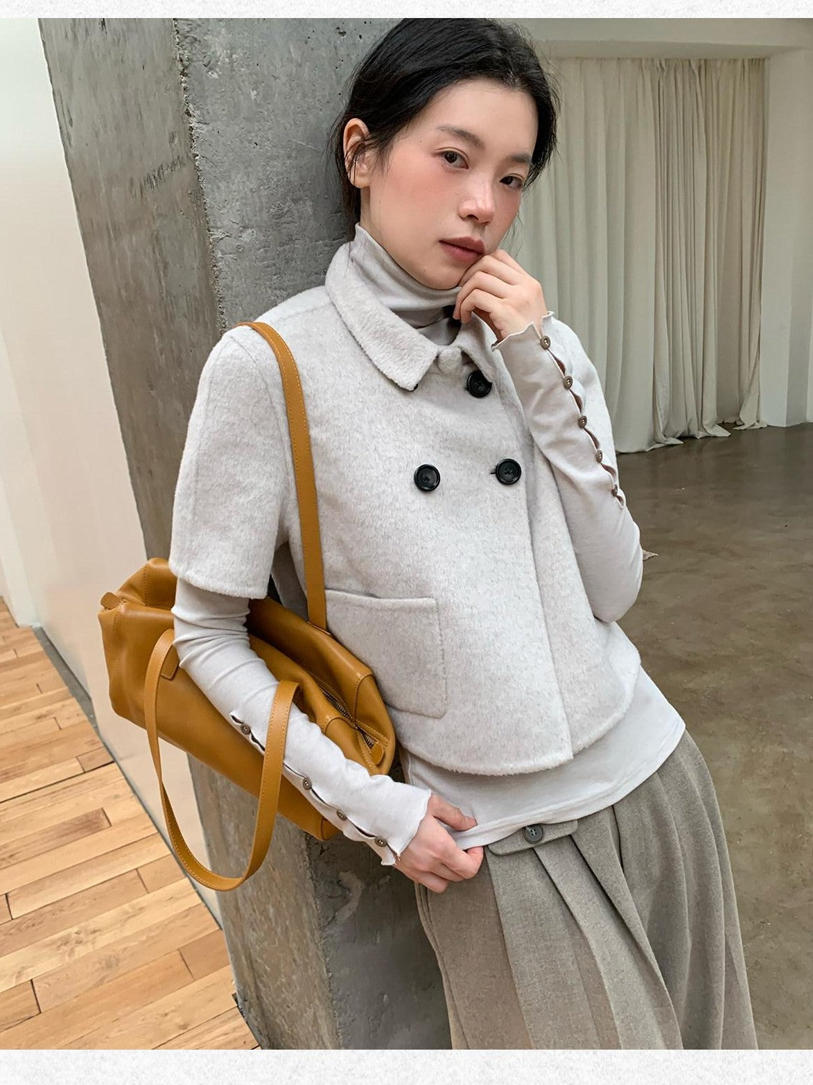 Dorydory Light Gray Double Breasted Lapel Women&