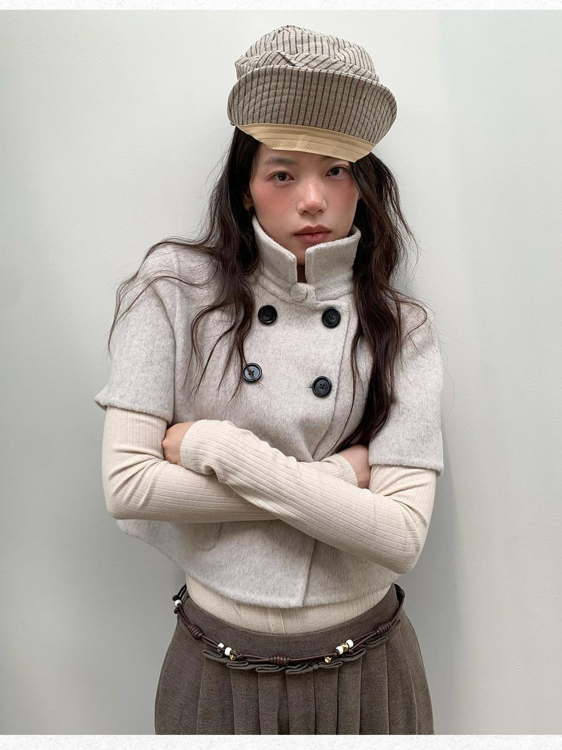 Dorydory Light Gray Double Breasted Lapel Women&