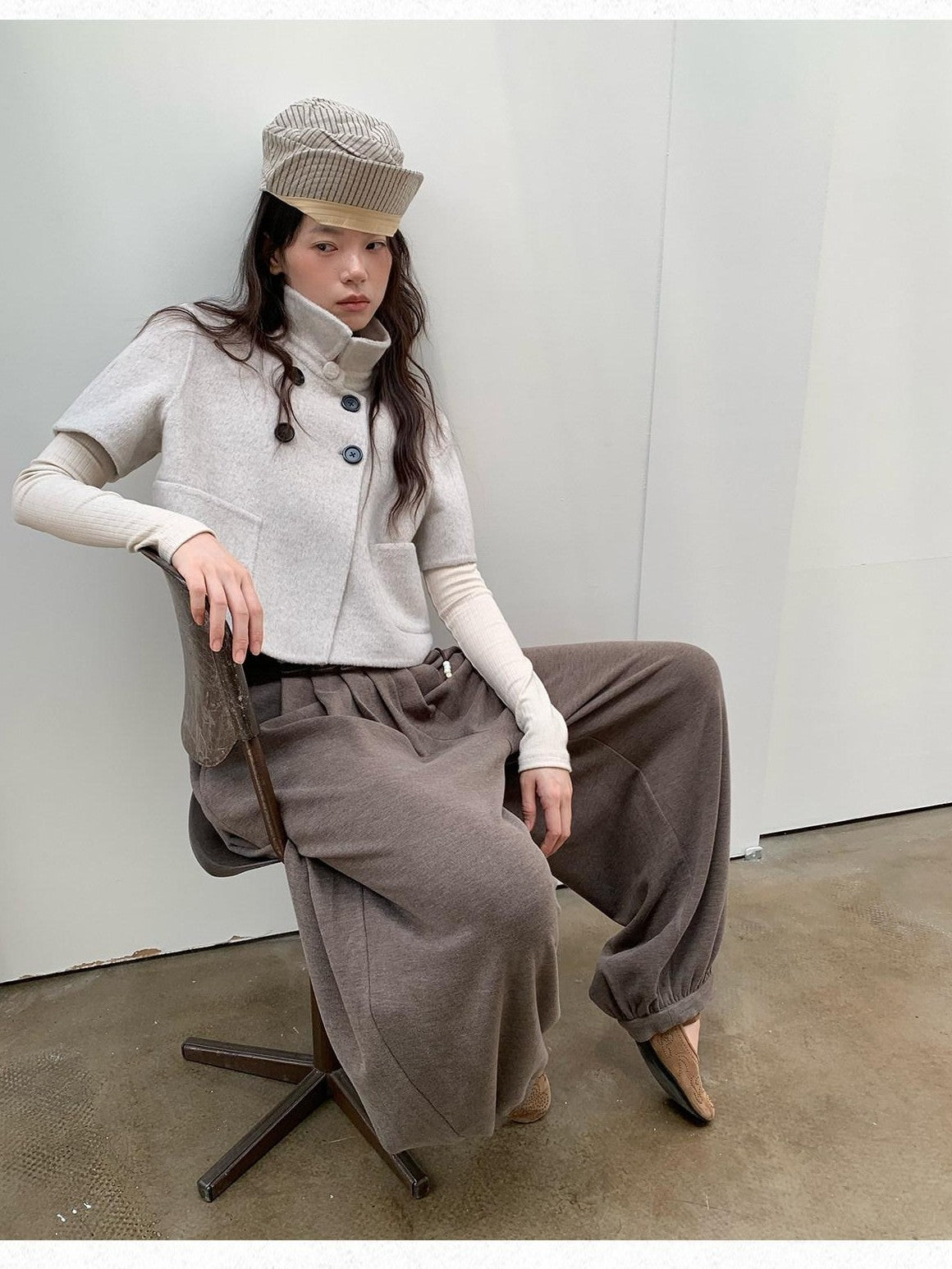 Dorydory Light Gray Double Breasted Lapel Women&