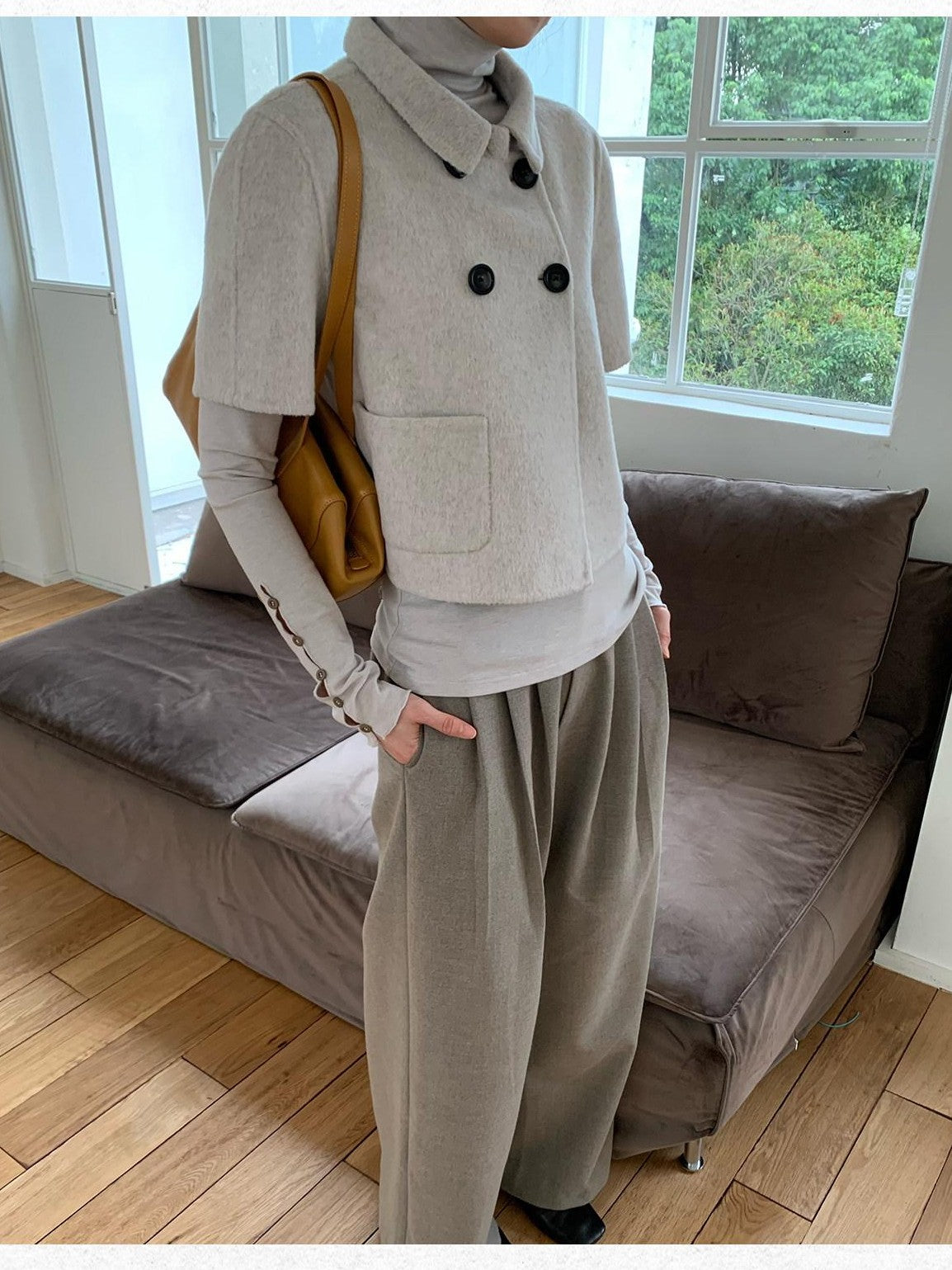 Dorydory Light Gray Double Breasted Lapel Women&