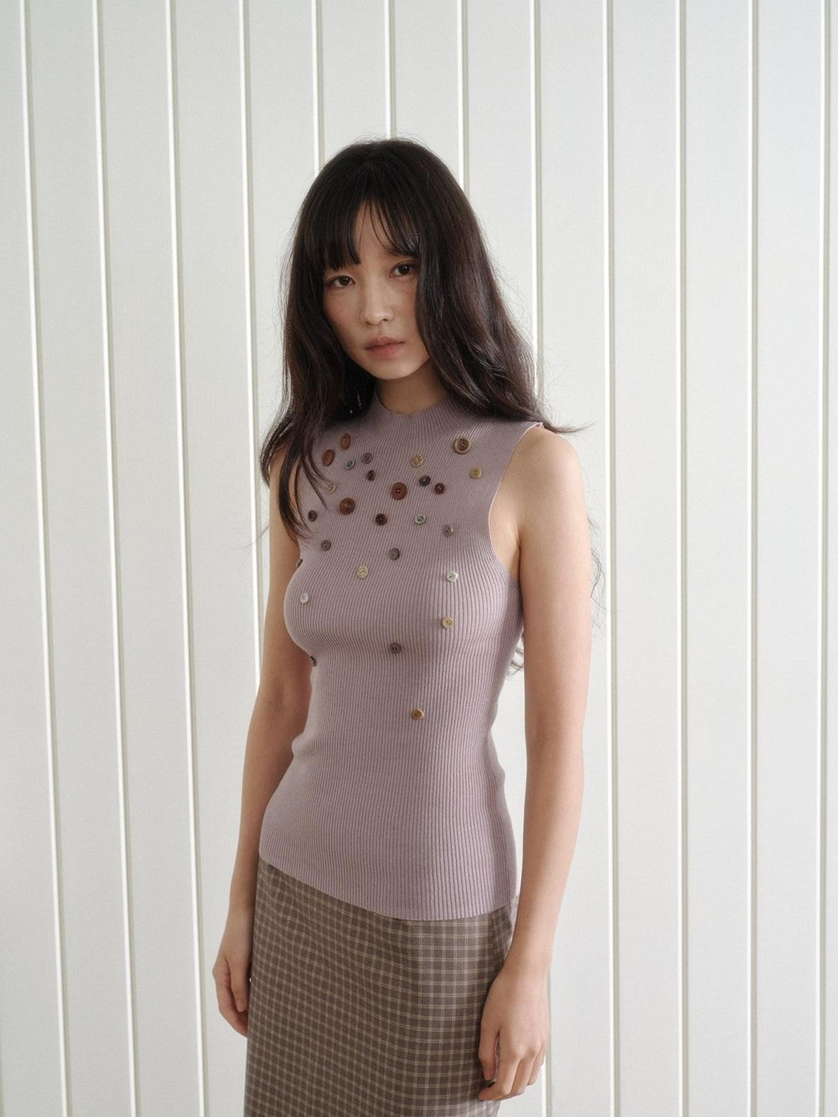 Dorydory Light Grey Purple Button Knit Women&