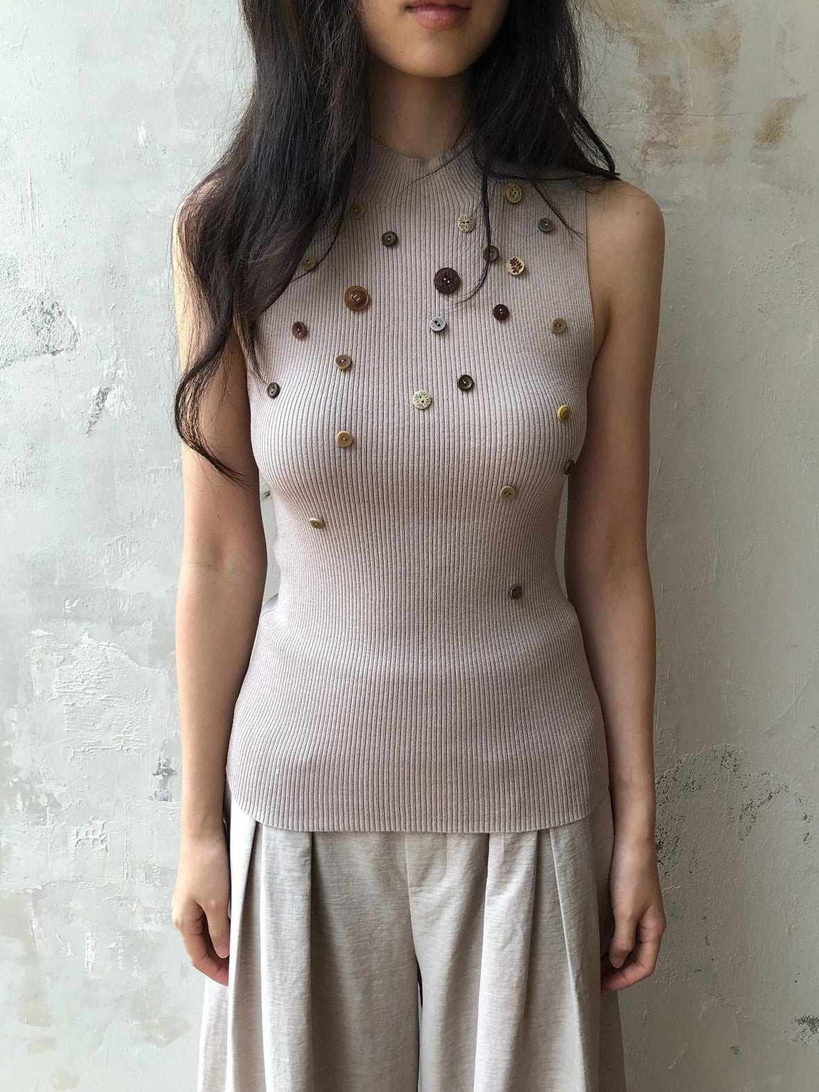 Dorydory Light Grey Purple Button Knit Women&