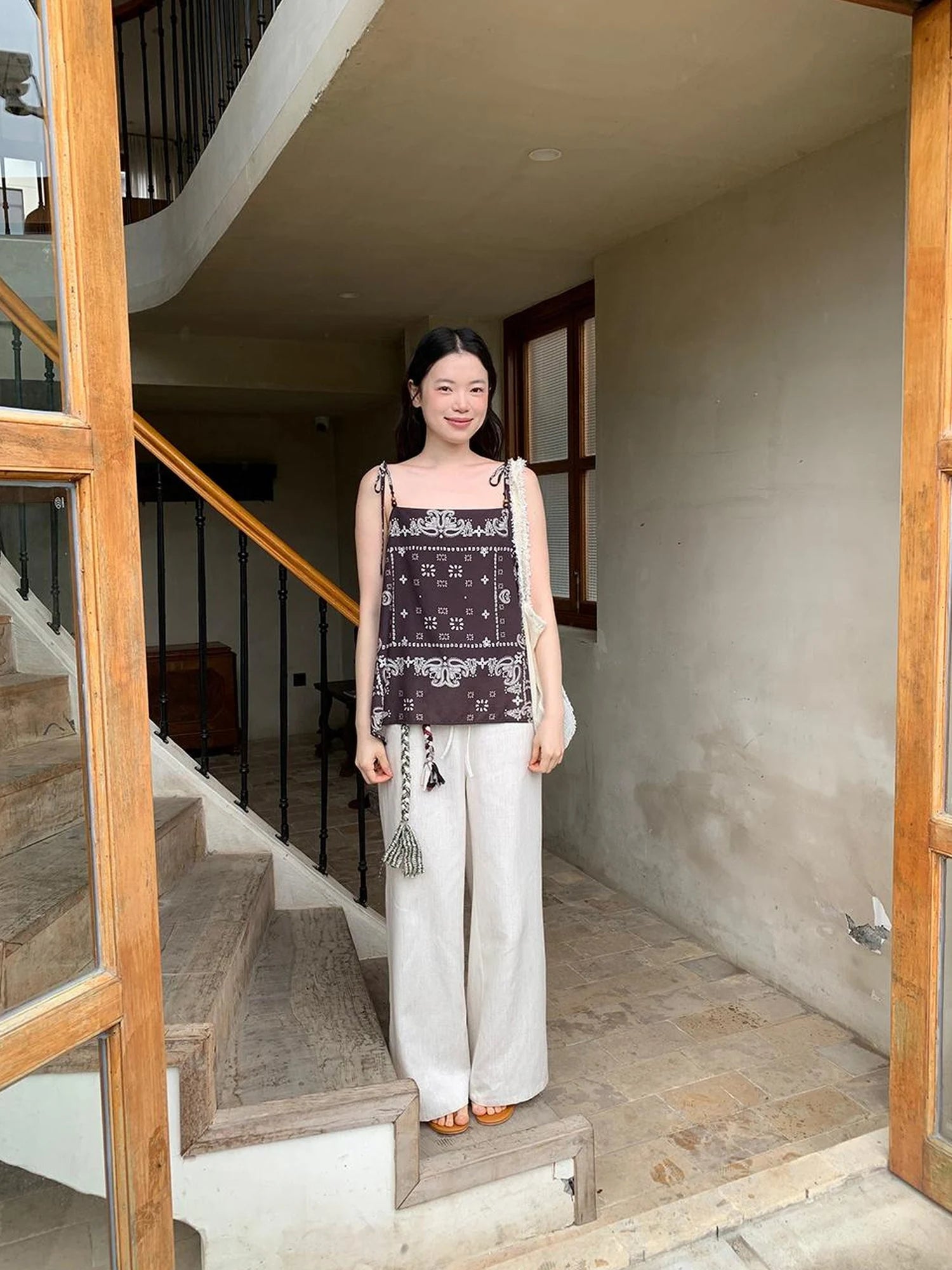 Lyocell Blend Wide Leg Trousers With Elastic Waist