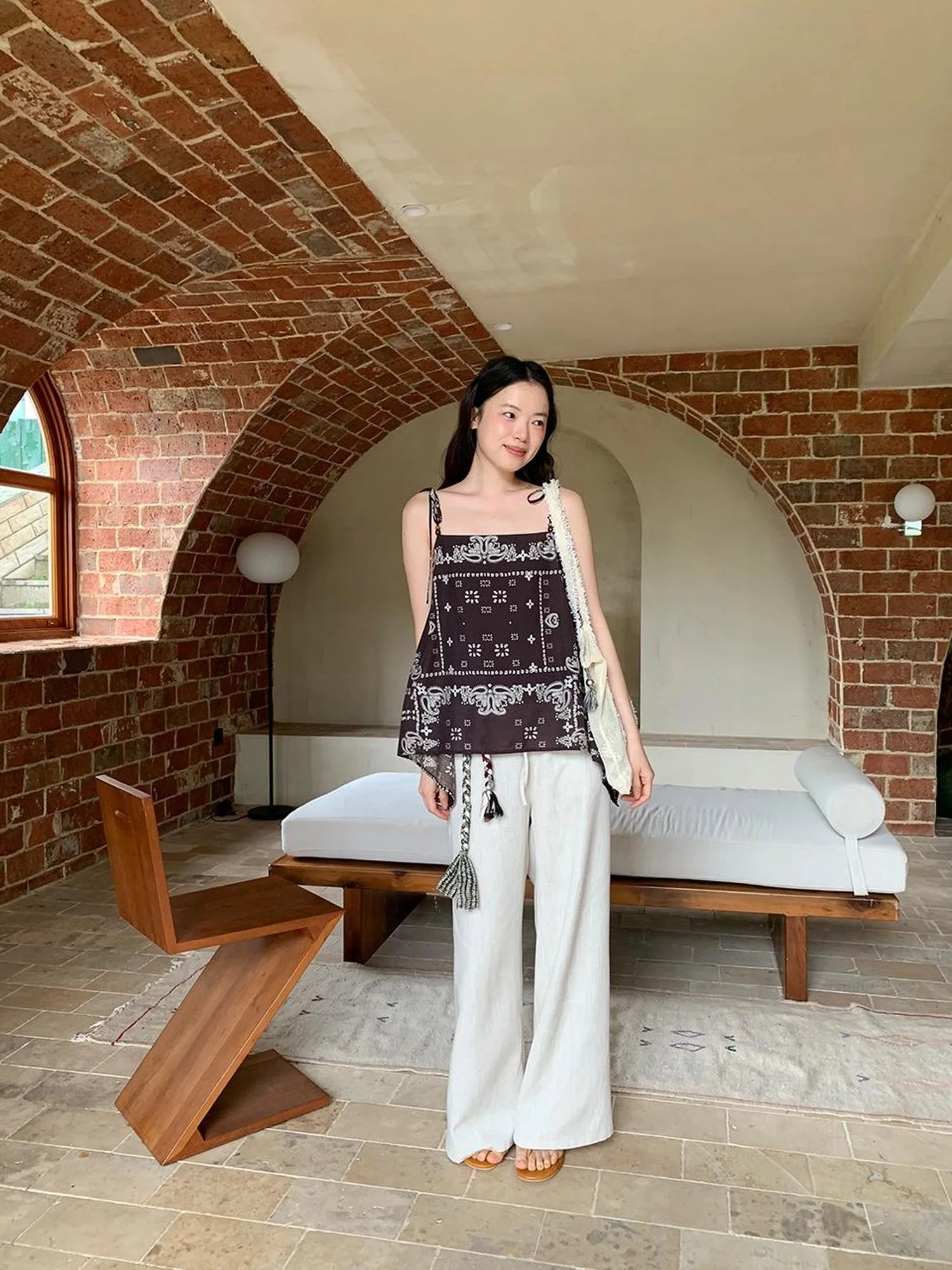 Lyocell Blend Wide Leg Trousers With Elastic Waist