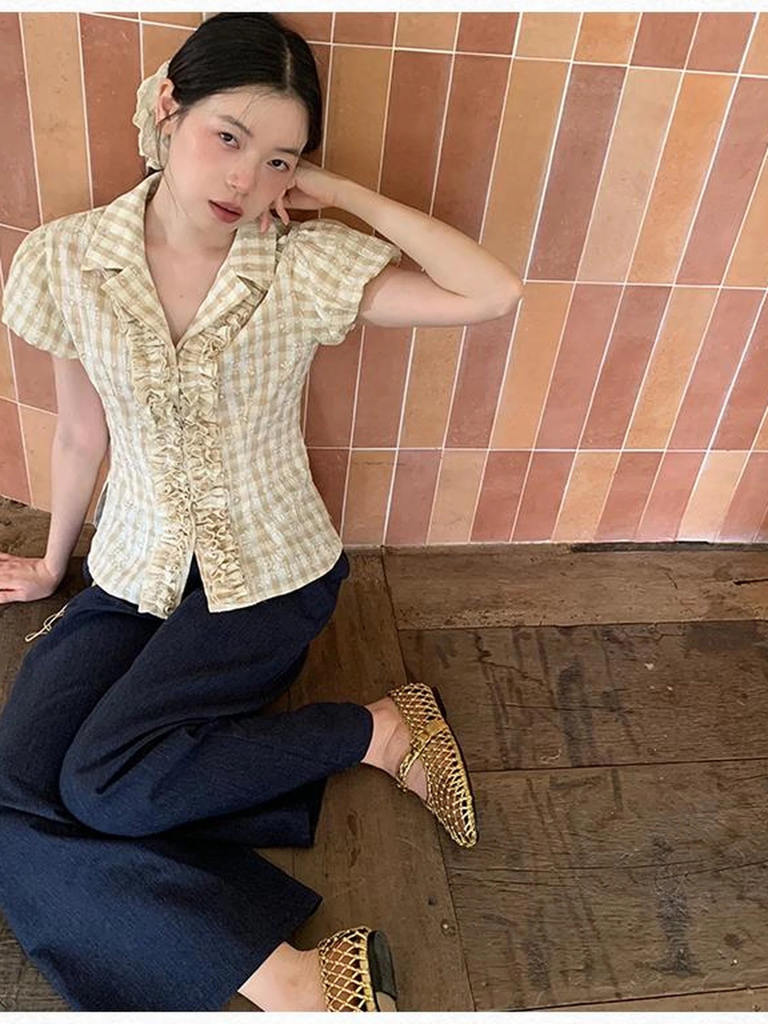 Lyocell Blend Wide Leg Trousers With Elastic Waist