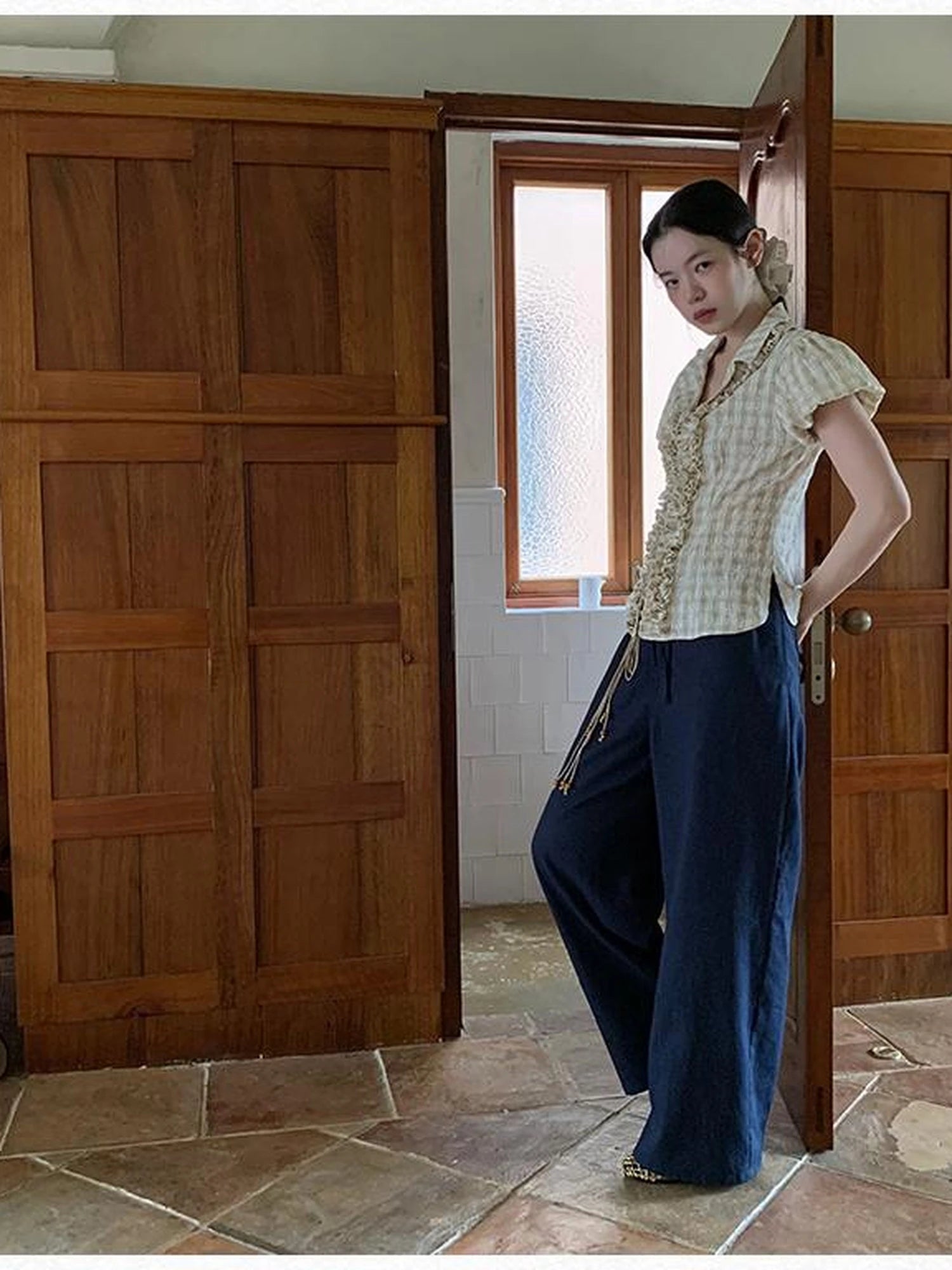 Lyocell Blend Wide Leg Trousers With Elastic Waist