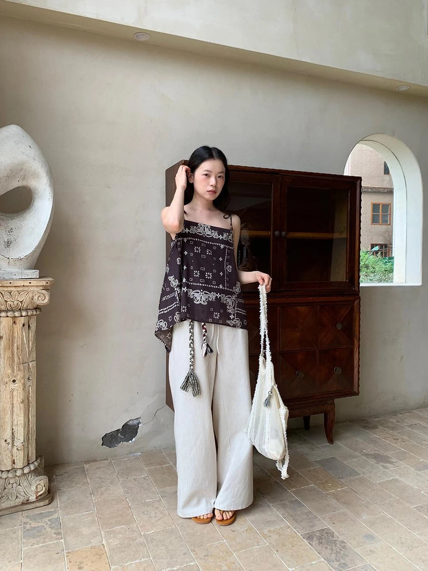 Lyocell Blend Wide Leg Trousers With Elastic Waist