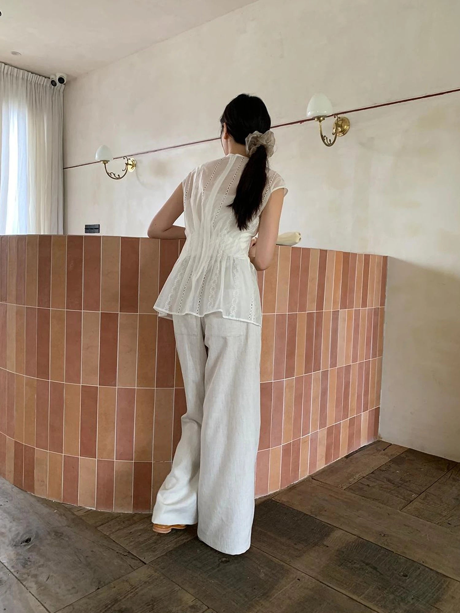 Lyocell Blend Wide Leg Trousers With Elastic Waist