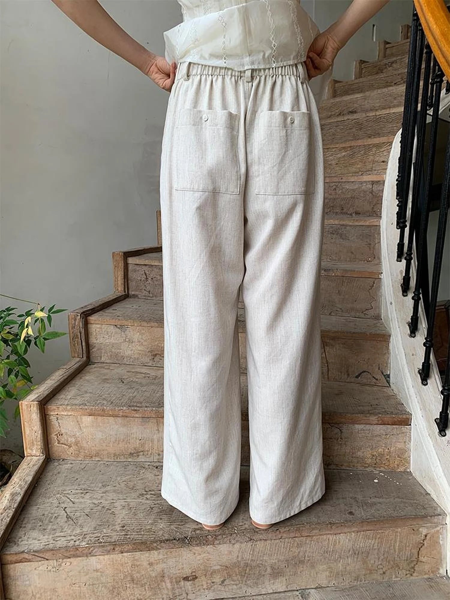Lyocell Blend Wide Leg Trousers With Elastic Waist