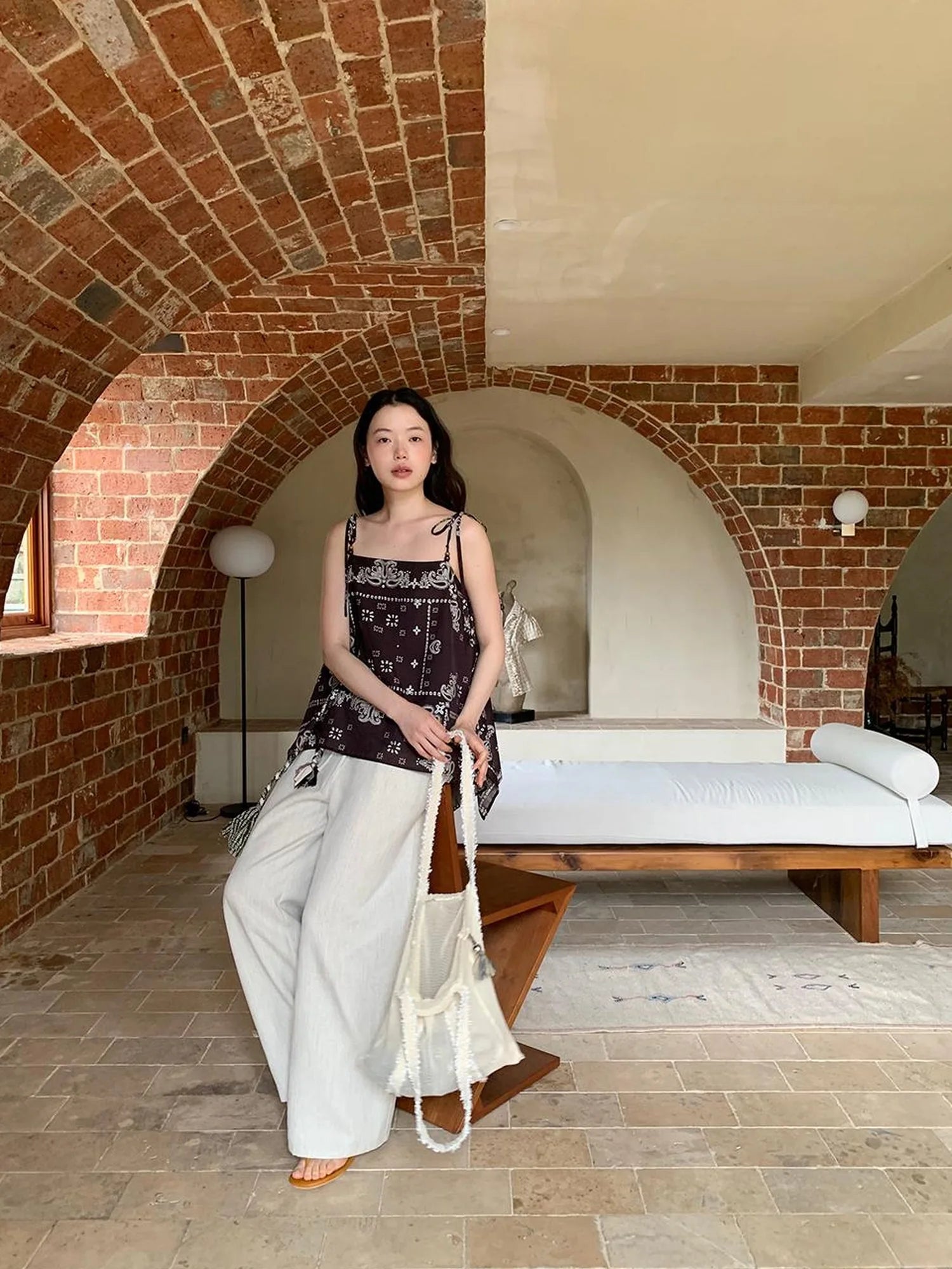 Lyocell Blend Wide Leg Trousers With Elastic Waist