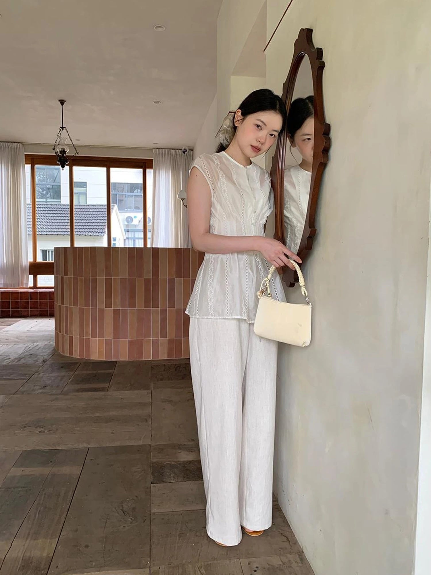 Lyocell Blend Wide Leg Trousers With Elastic Waist