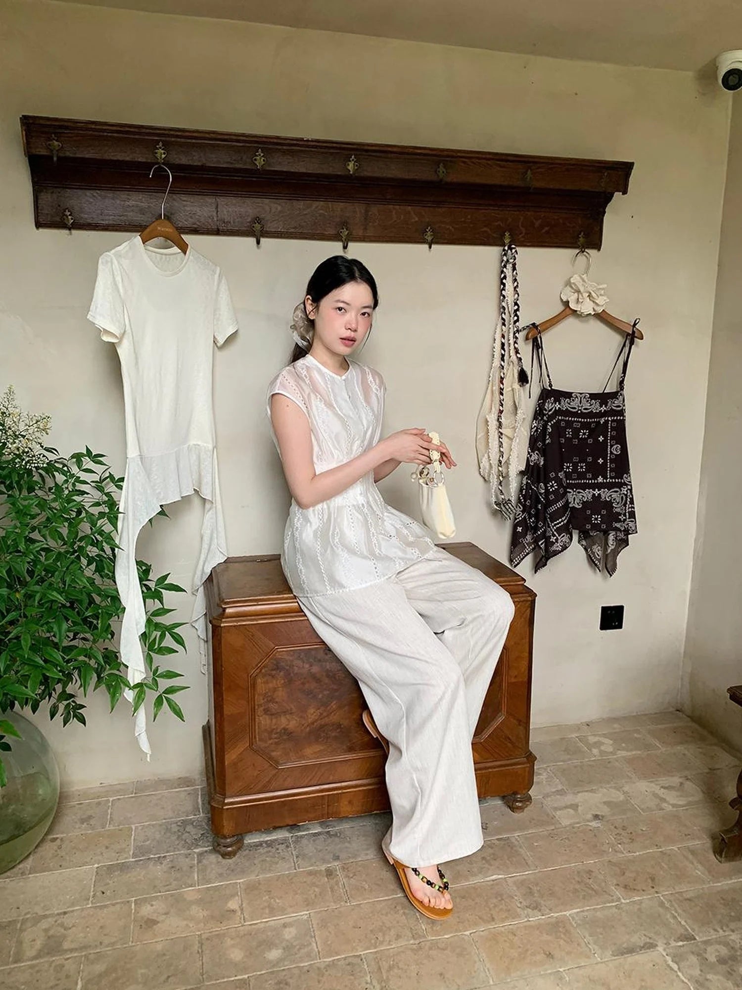 Lyocell Blend Wide Leg Trousers With Elastic Waist