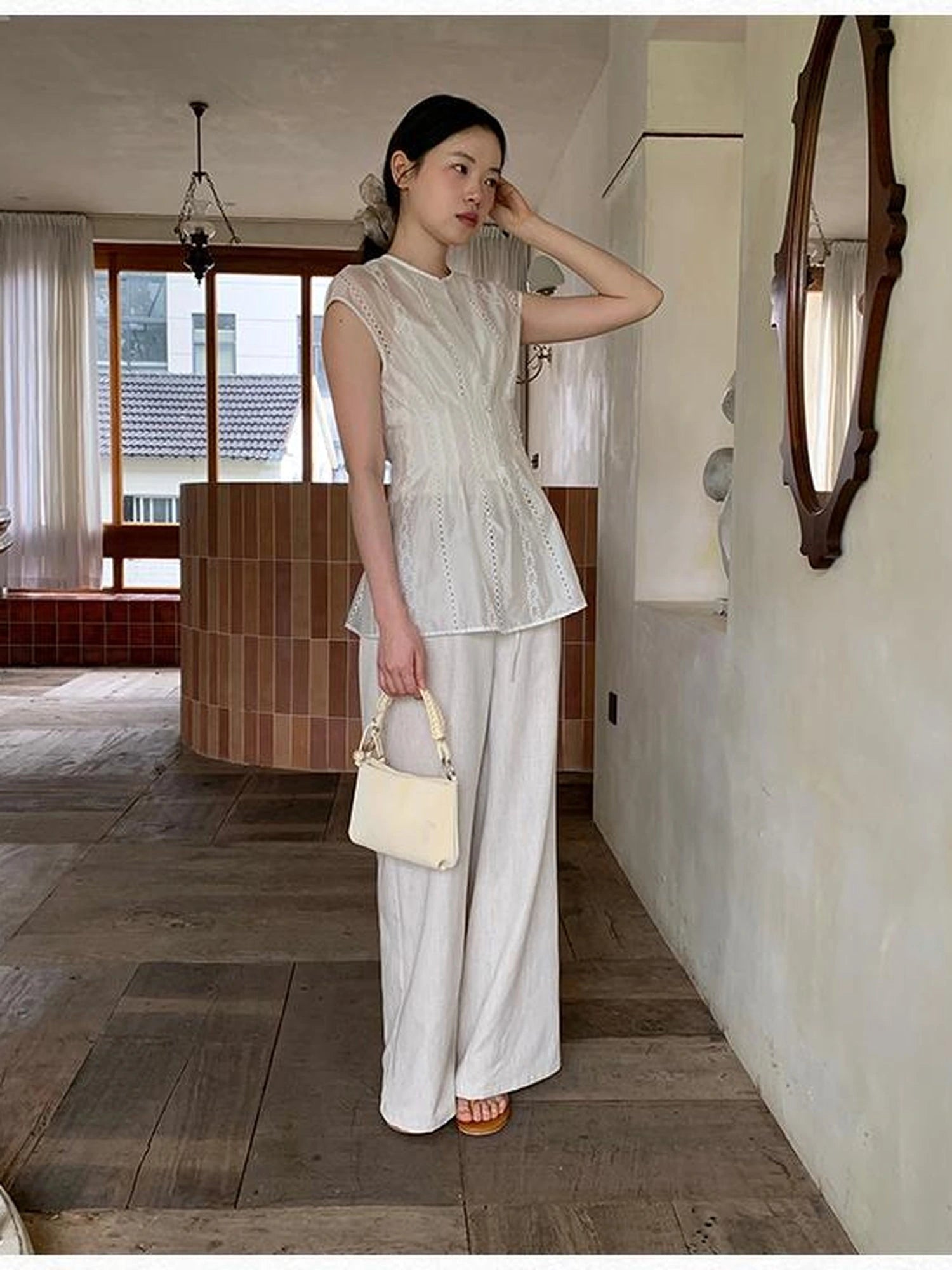 Lyocell Blend Wide Leg Trousers With Elastic Waist