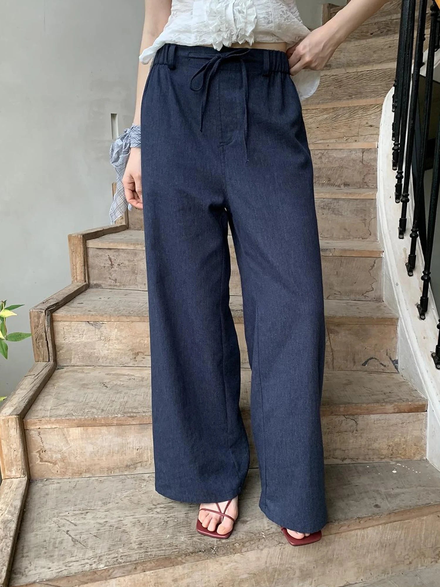 Lyocell Blend Wide Leg Trousers With Elastic Waist