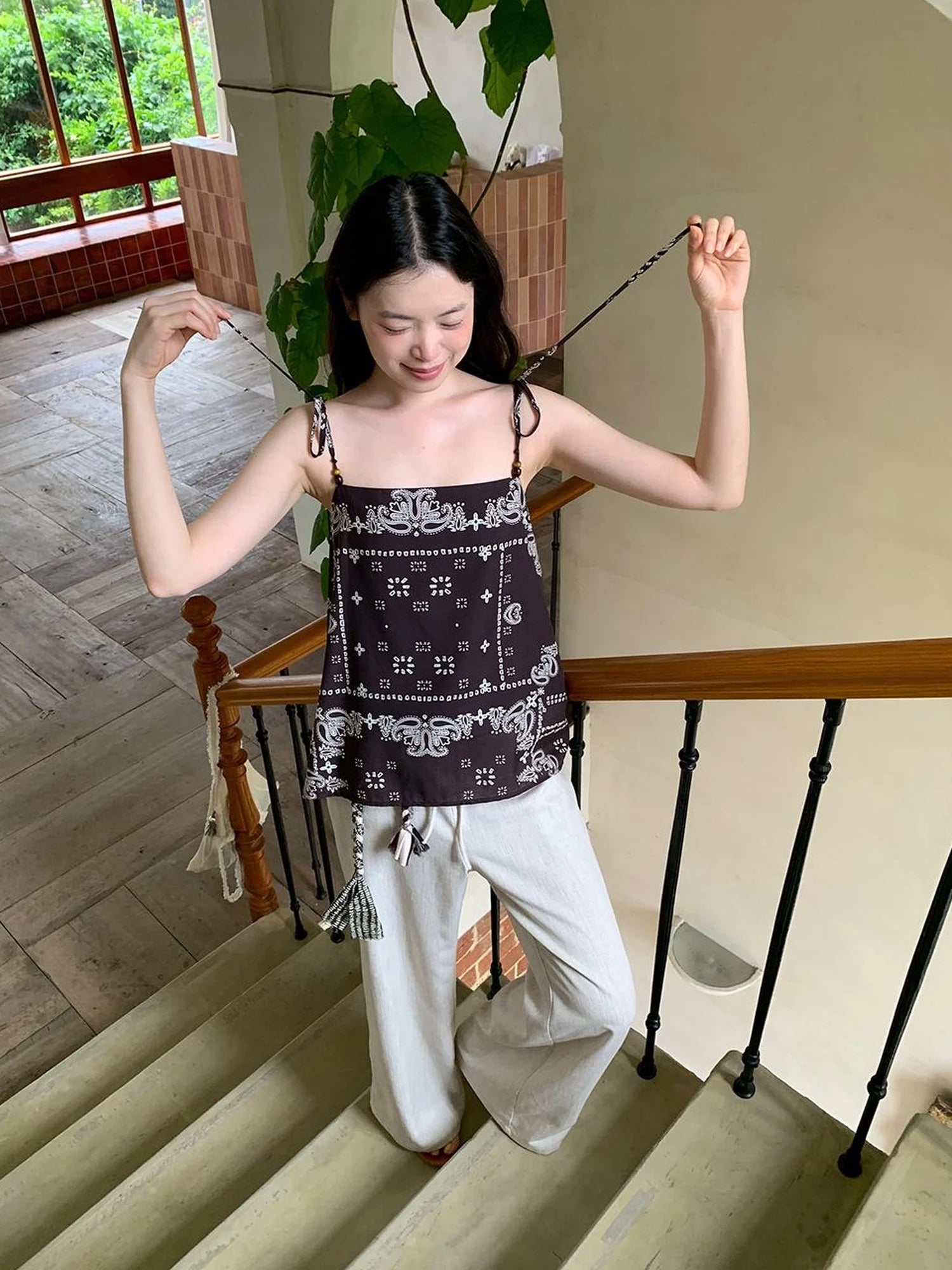 Lyocell Blend Wide Leg Trousers With Elastic Waist