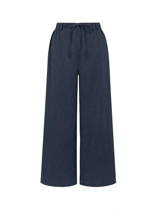 Lyocell Blend Wide Leg Trousers With Elastic Waist