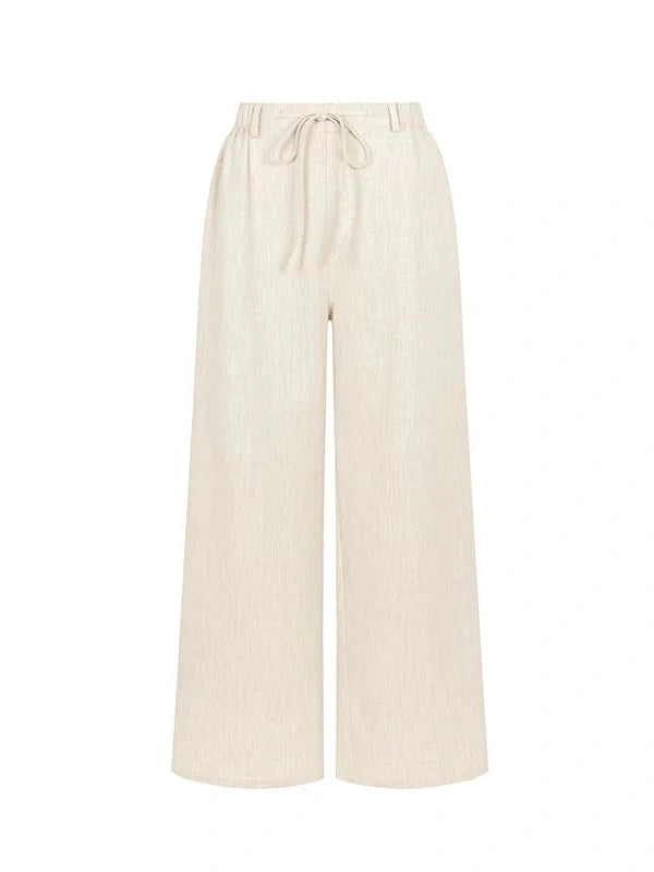 Lyocell Blend Wide Leg Trousers With Elastic Waist