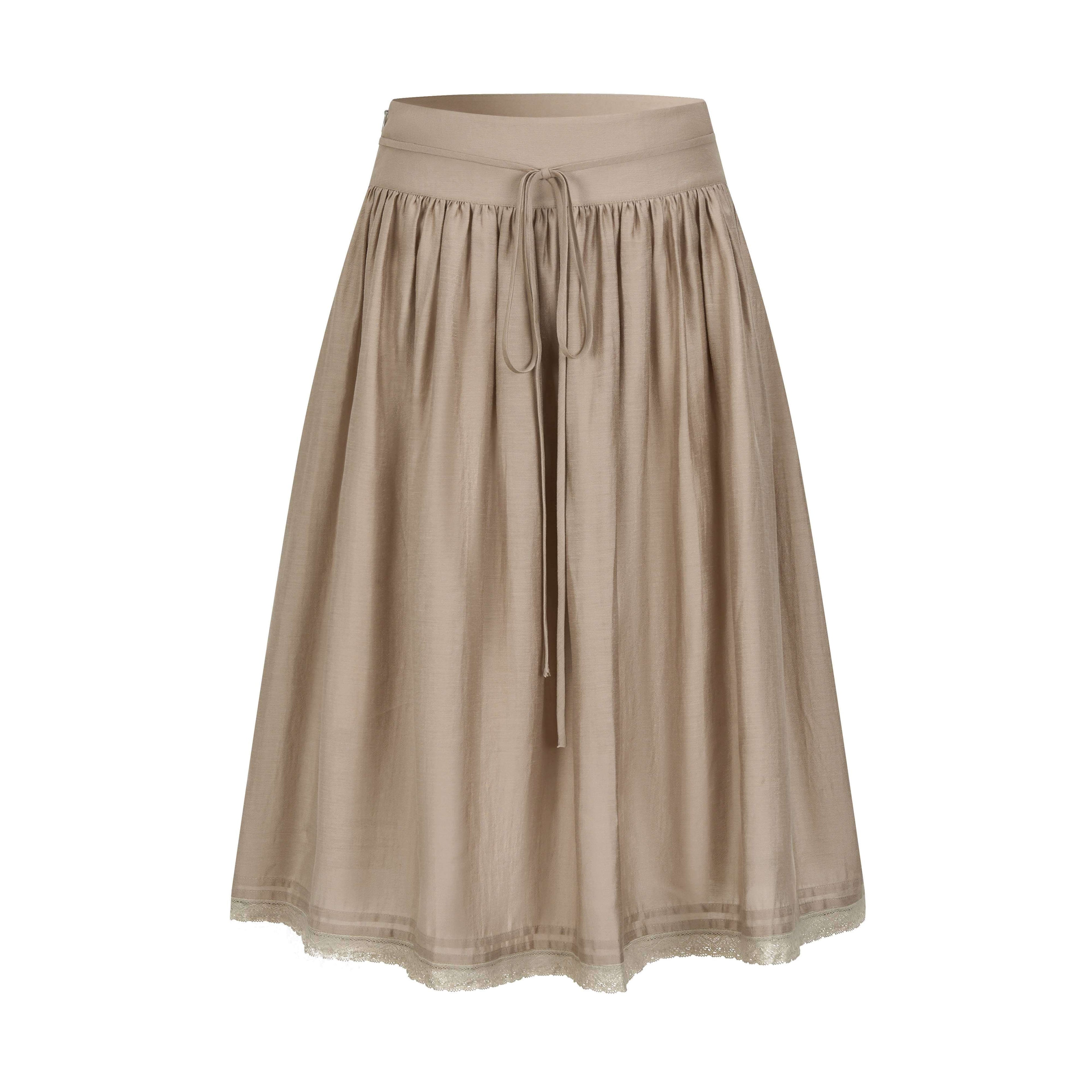 Dorydory_Milk_Tea_Tie_Waist_Tuck_Pleat_Lace_High_Waist_Women&