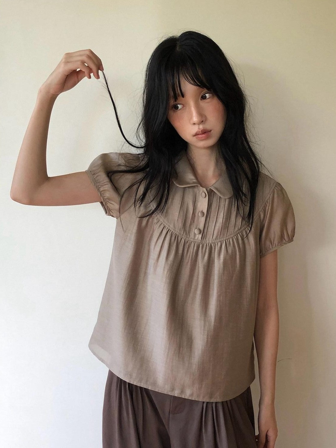 Dorydory Milk Tea Vintage Doll Collar Pleated Women&