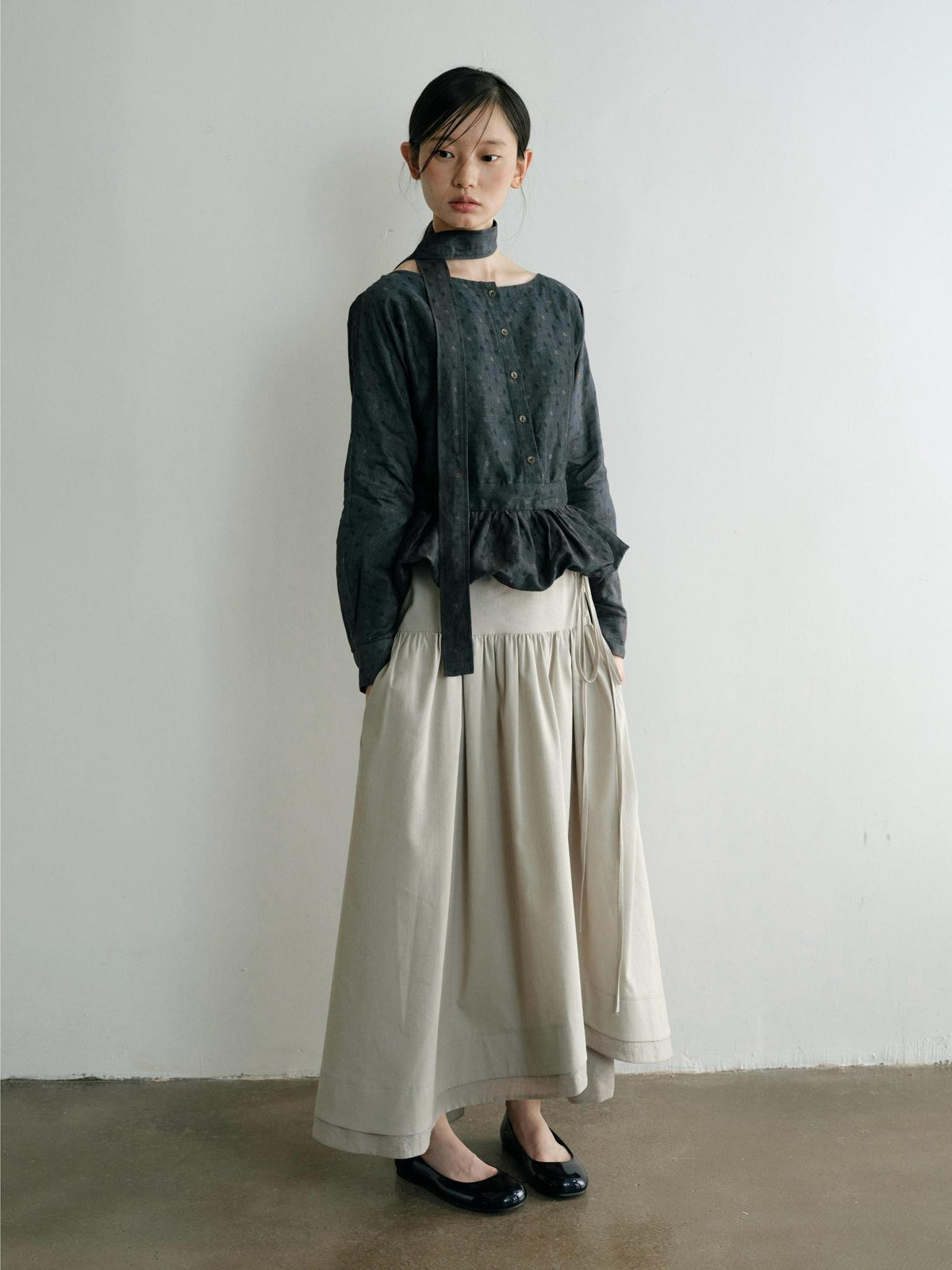 Dorydory Minimalist Shirred High Waist Asymmetric Loose Women&