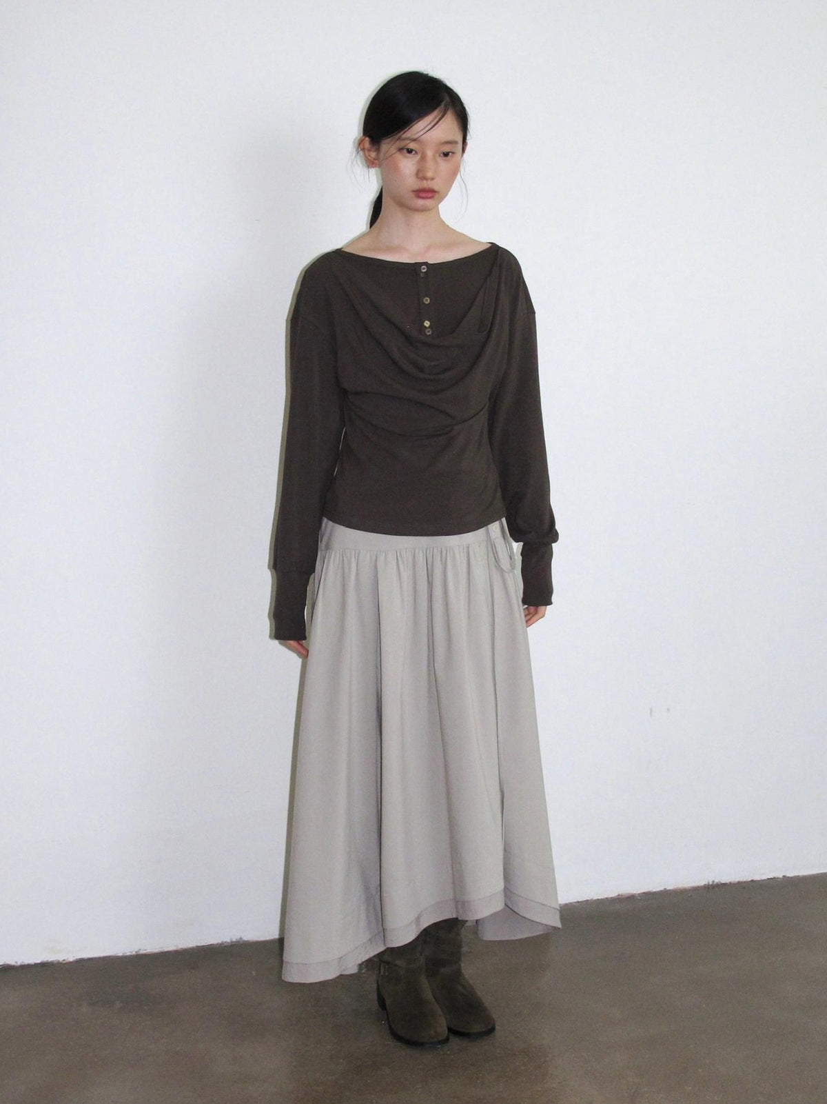 Dorydory Minimalist Shirred High Waist Asymmetric Loose Women&