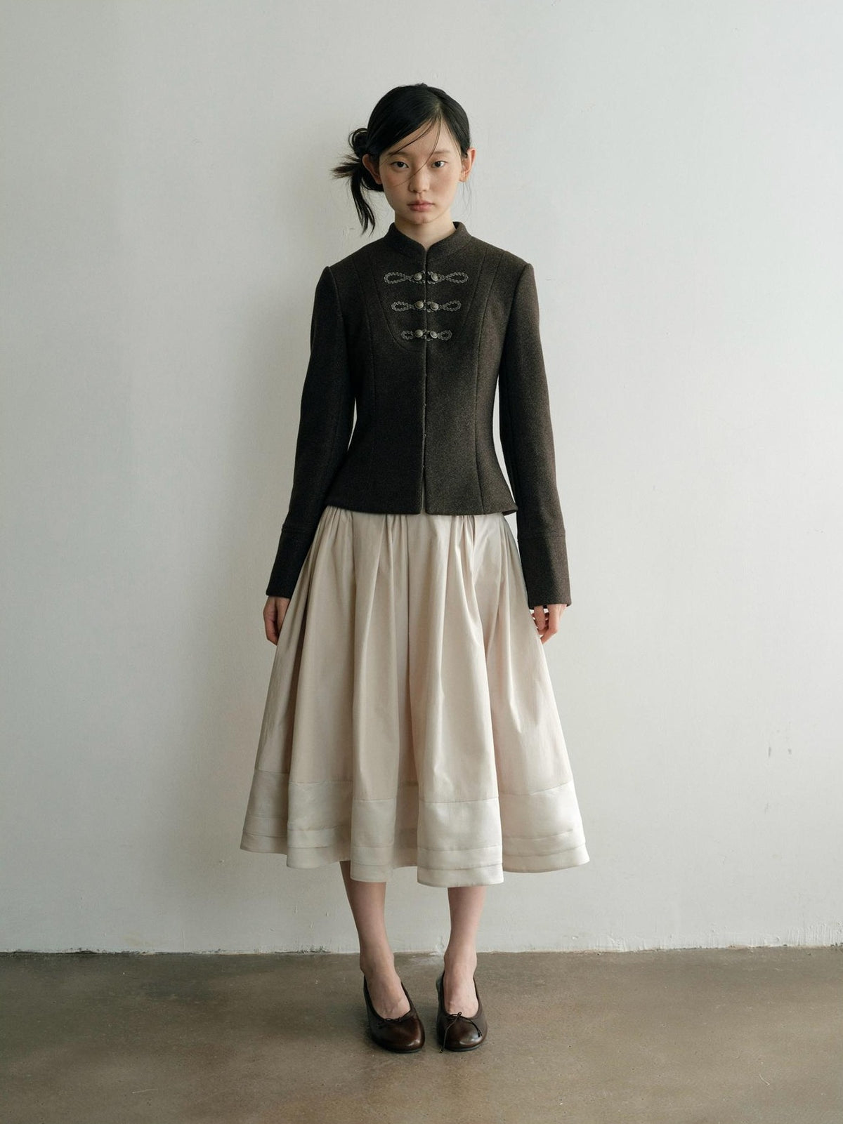 Dorydory Minimalist Stand Collar Button Wool Blend Women&