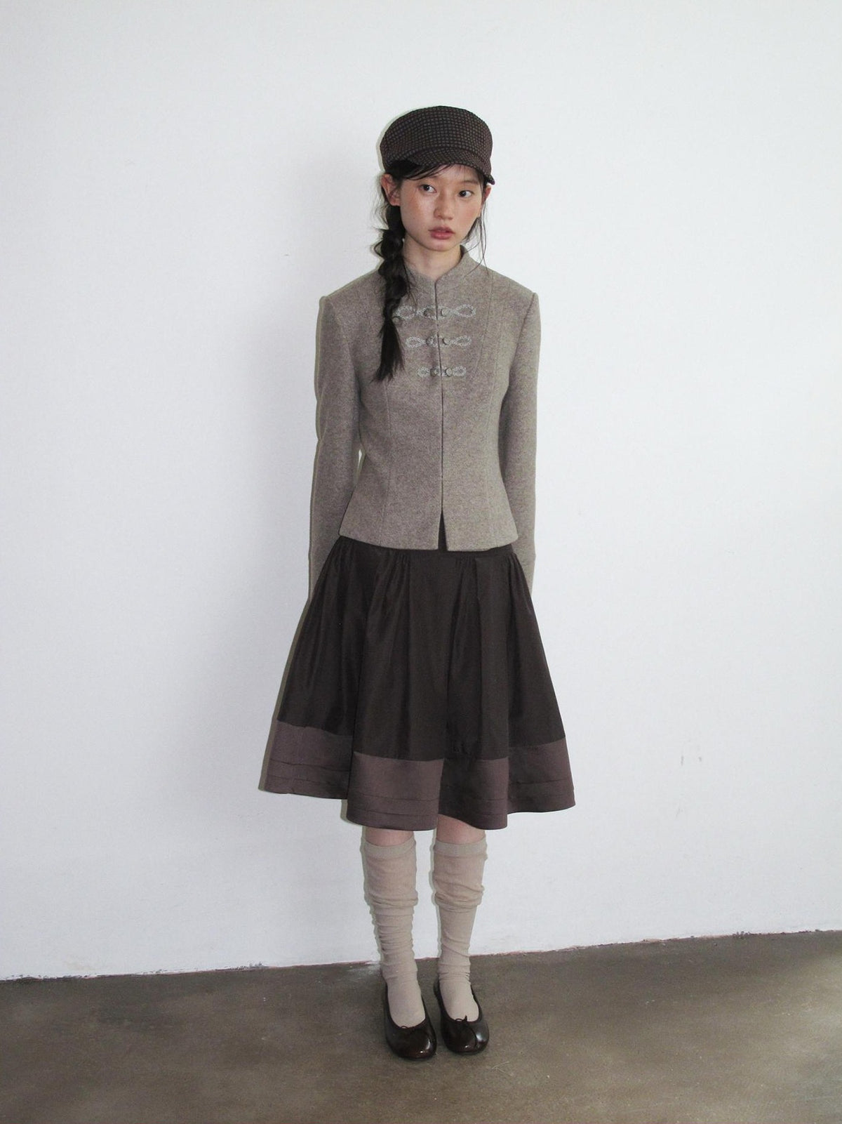 Dorydory Minimalist Stand Collar Button Wool Blend Women&