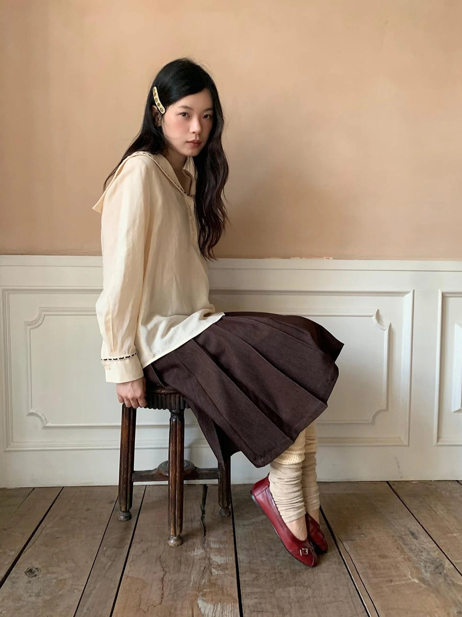 Navy Collar Relaxed Fit Tease Linen Blend Shirt