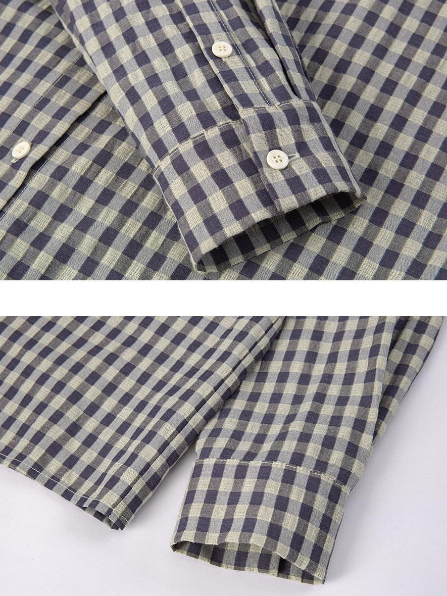 Dorydory Navy Plaid Small Round Collar New Chinese Style Women&