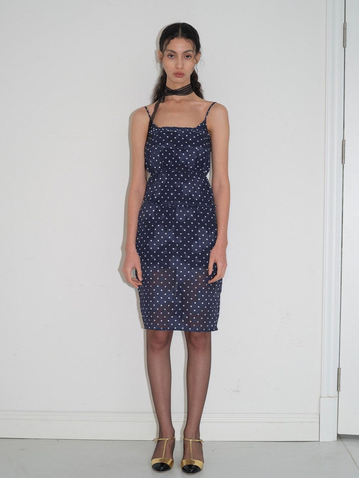 Dorydory Navy Polka Dot High Waist A Line French Women&