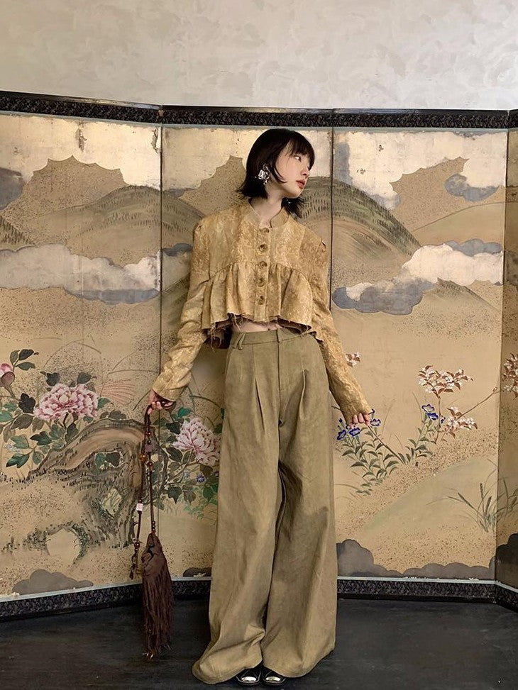 Dorydory New Chinese Style High Waist Wide Leg Cotton Women&