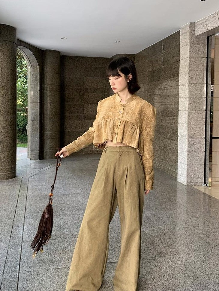 Dorydory New Chinese Style High Waist Wide Leg Cotton Women&