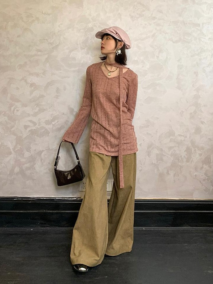 Dorydory New Chinese Style High Waist Wide Leg Cotton Women&
