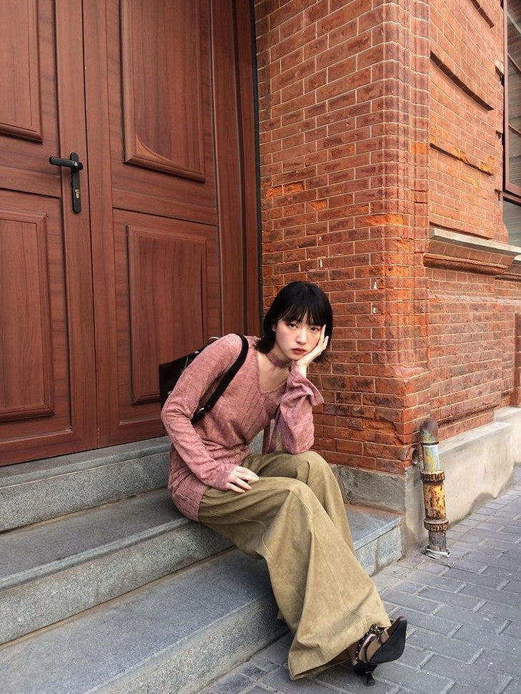 Dorydory New Chinese Style High Waist Wide Leg Cotton Women&