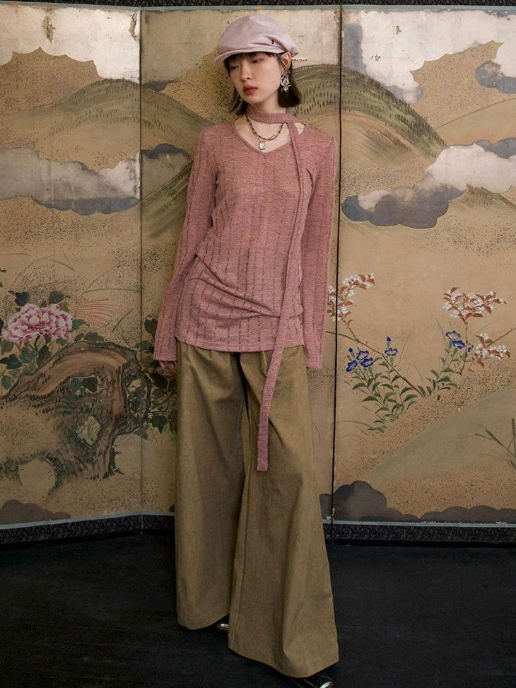 Dorydory New Chinese Style High Waist Wide Leg Cotton Women&